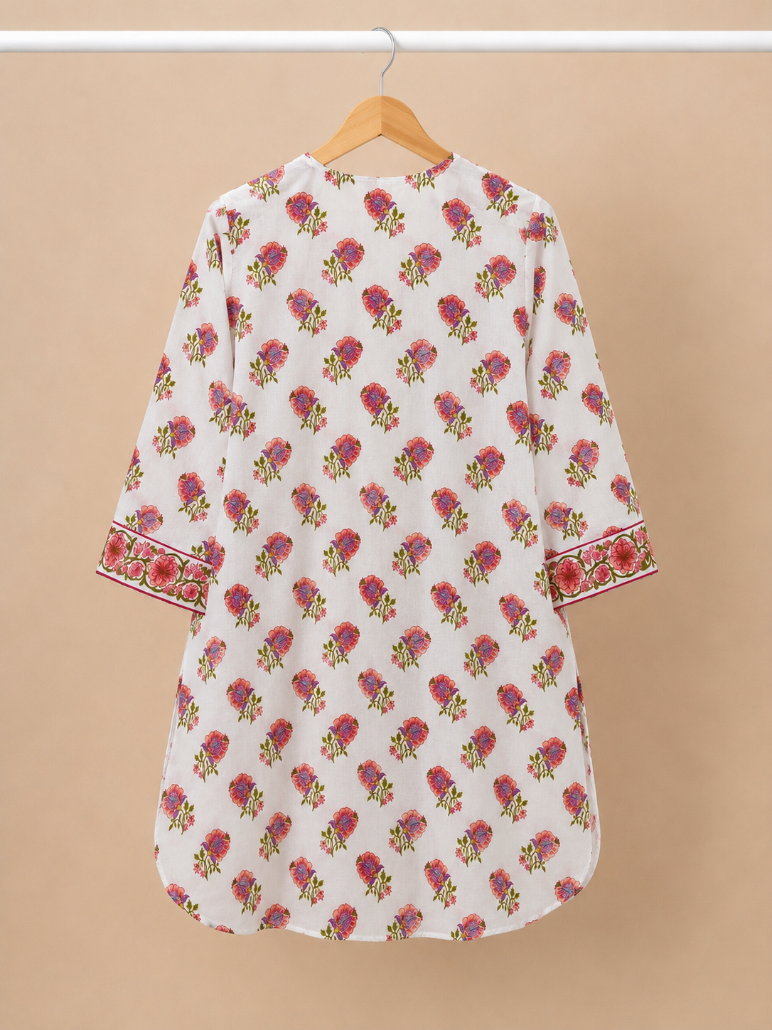Ivory Floral Booti Pintuck Short Kurti