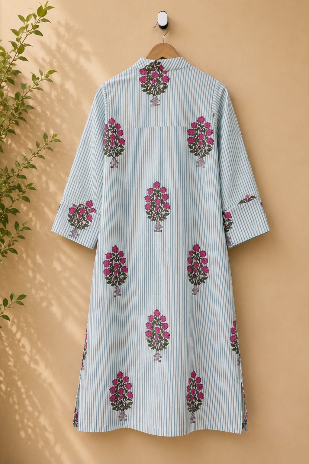 Green Stripe & Floral Buta Cotton Kurta