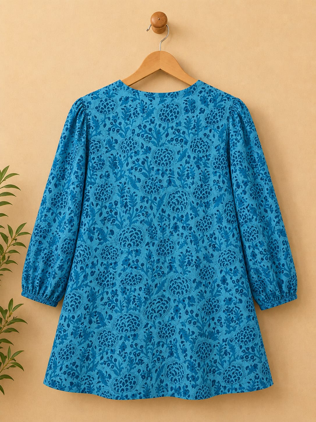 Teal Floral Hand Block Print Peplum Top