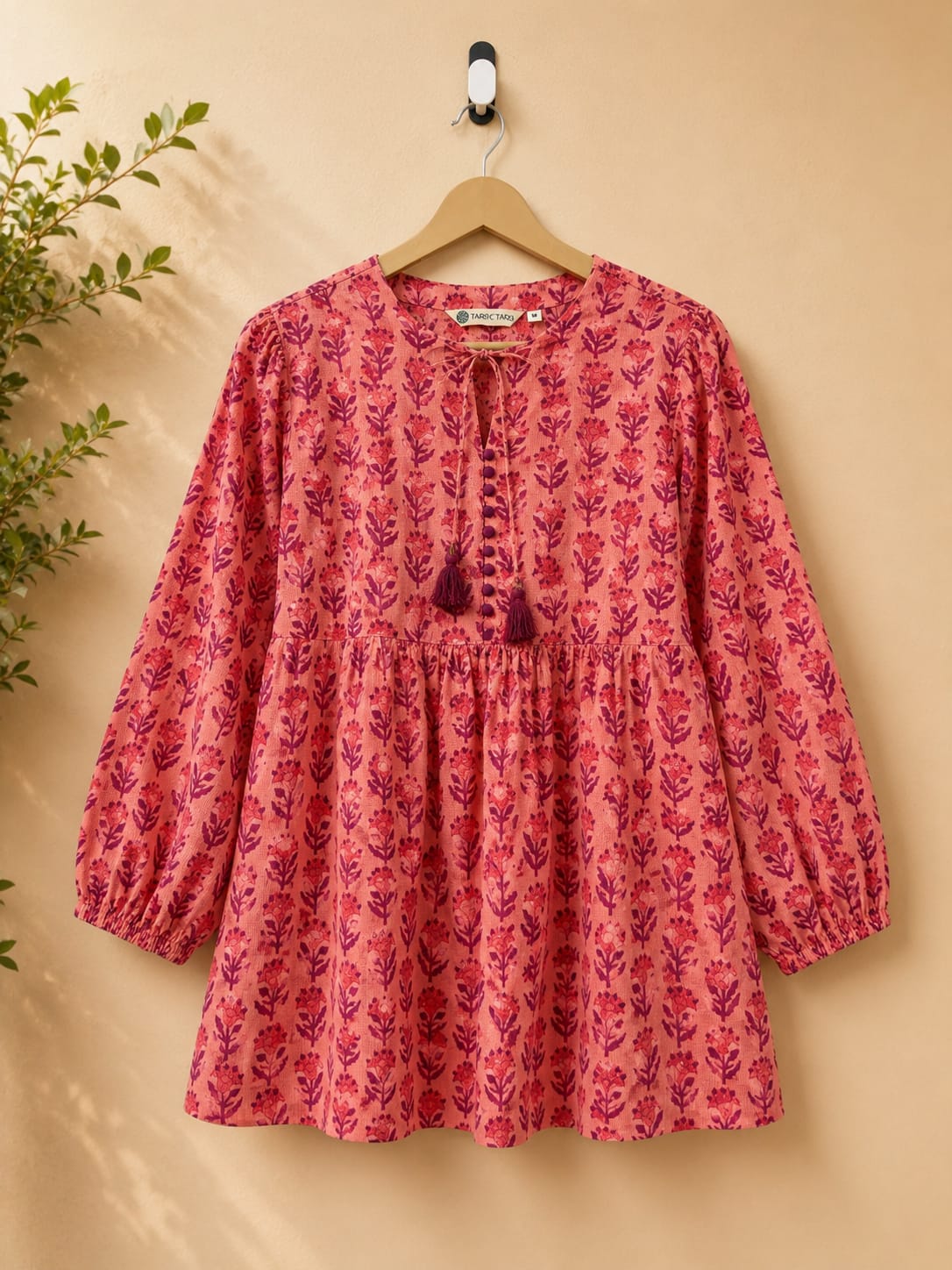 Coral Floral Block Print Peplum Top