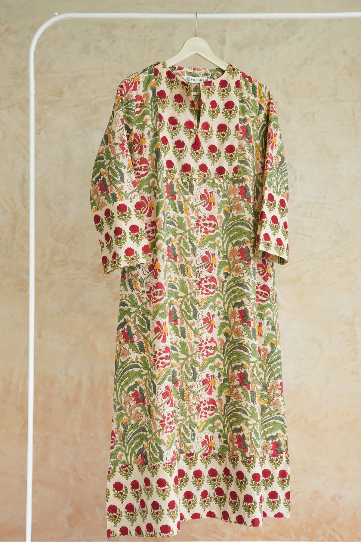 Ivory Tropical Floral Hand Block Printed Cotton Kurta