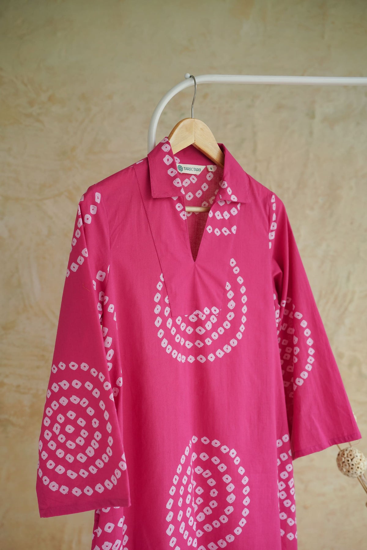 Magenta Bandhej Block Print Short Kurta
