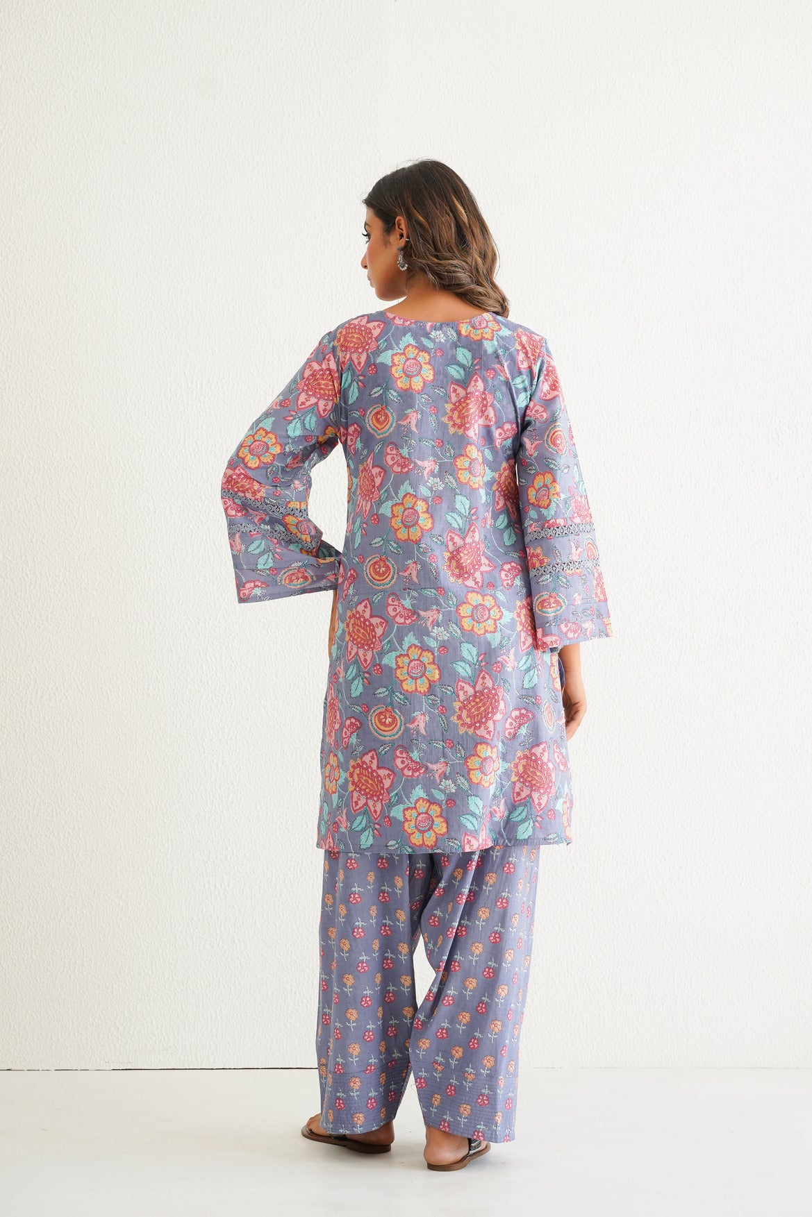 Dusty Mauve Cotton Floral Farshi Salwar Coord Set