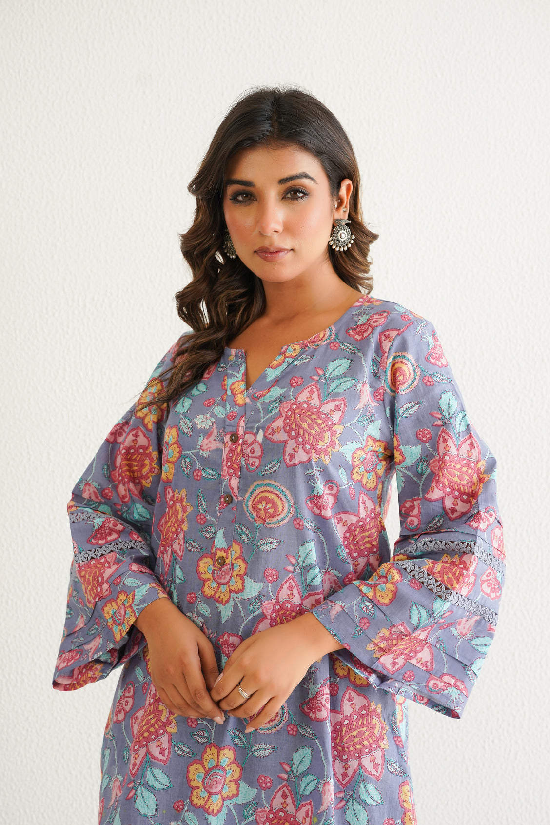 Dusty Mauve Cotton Floral Farshi Salwar Coord Set