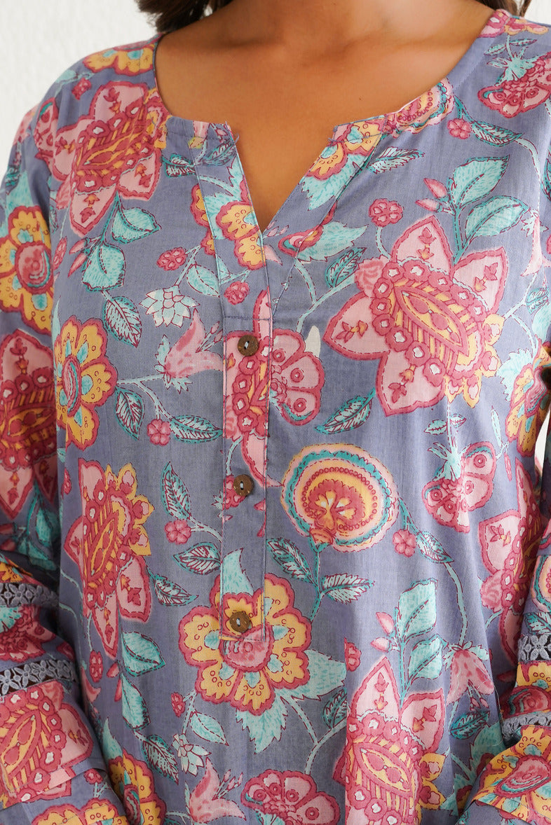 Dusty Mauve Cotton Floral Farshi Salwar Coord Set