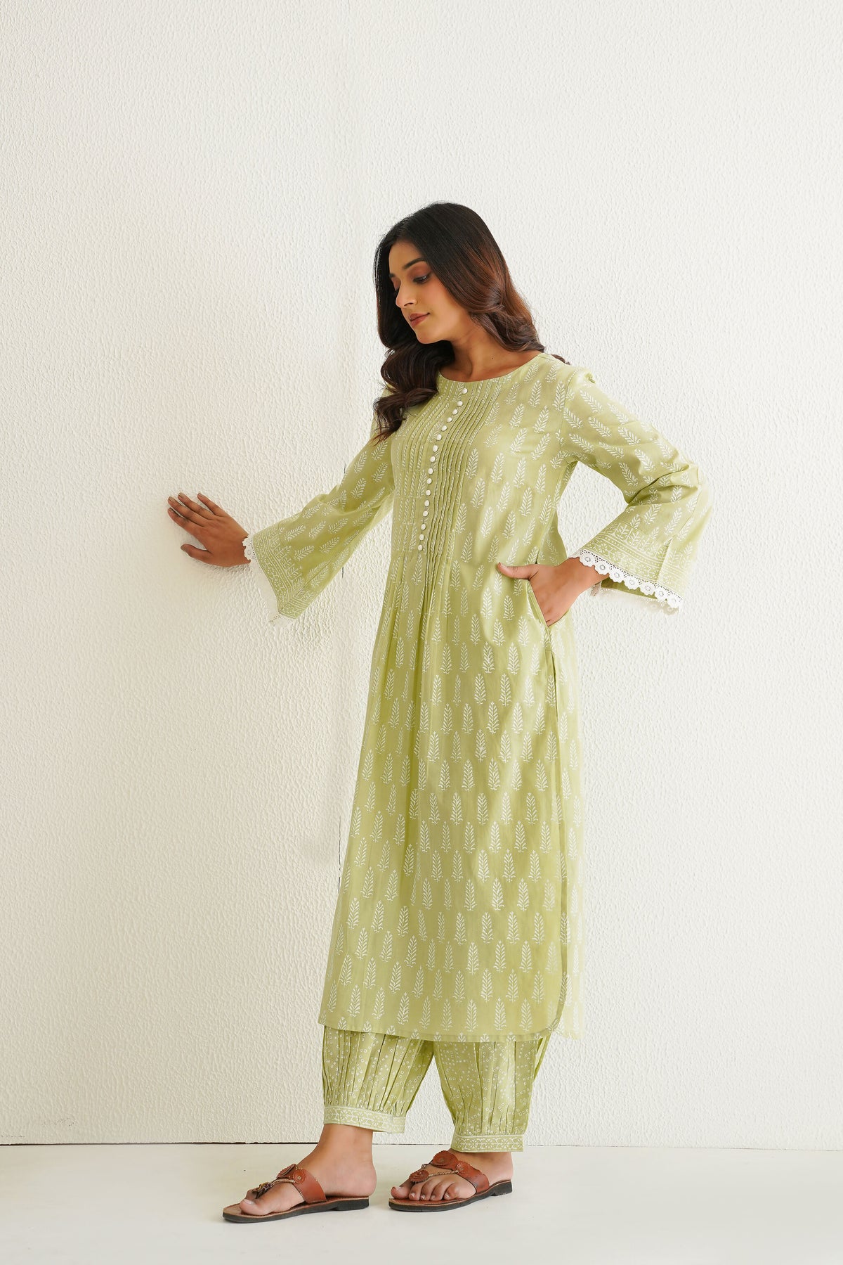 Green khari Hand Block Printed Coord Set
