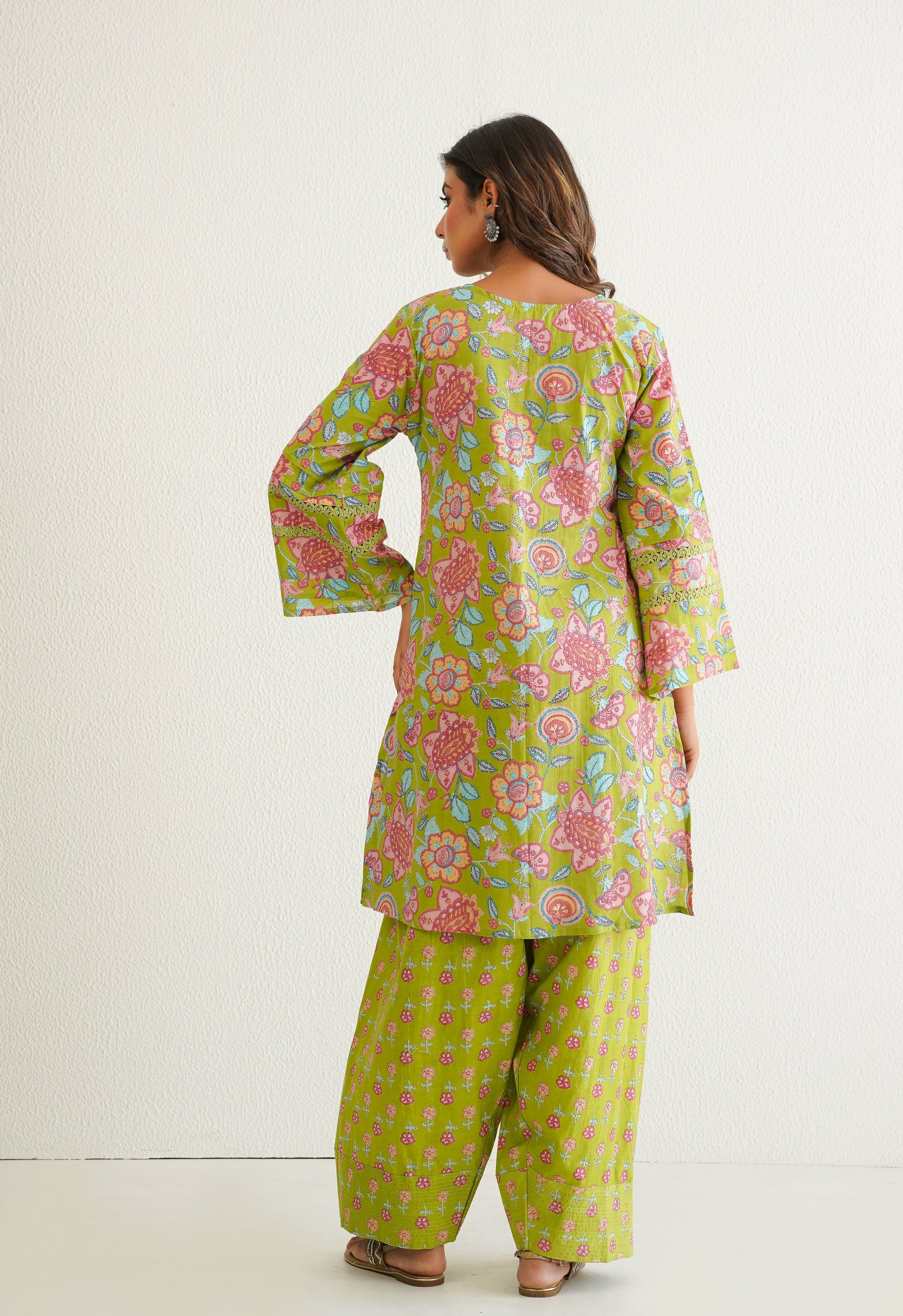 Green Cotton Floral Farshi Salwar Coord Set