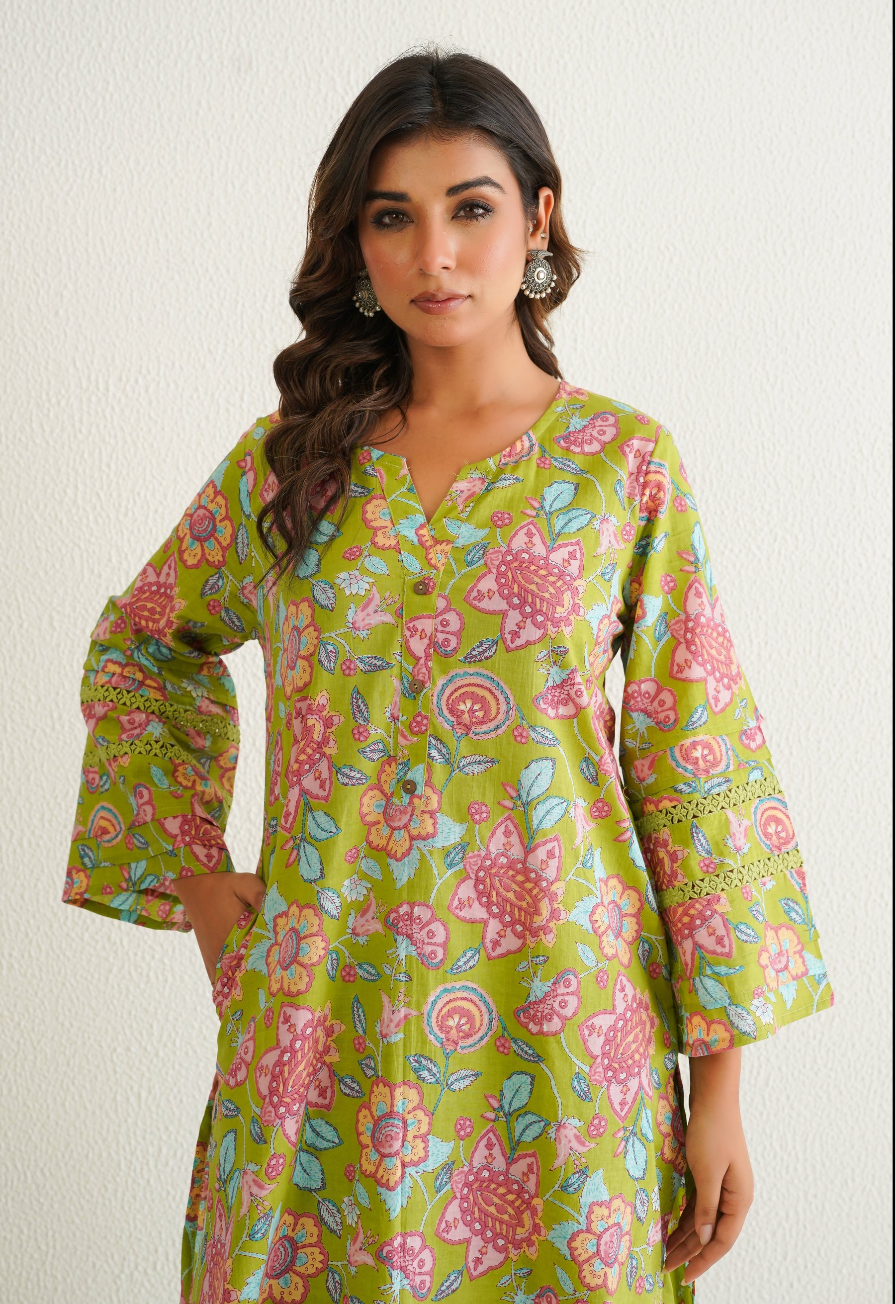 Green Cotton Floral Farshi Salwar Coord Set