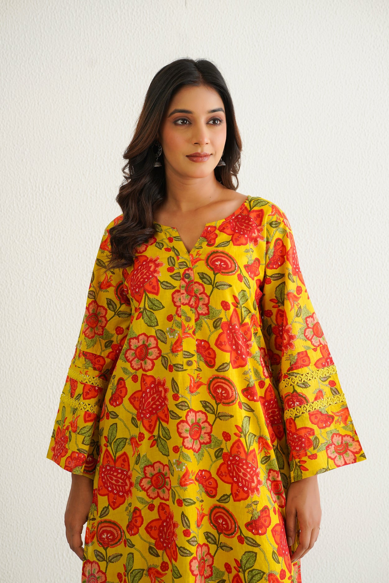 Yellow Cotton Floral Farshi Salwar Coord Set