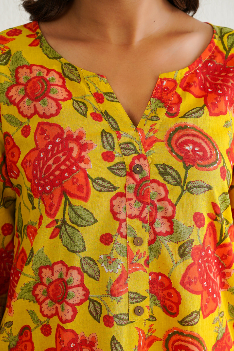 Yellow Cotton Floral Farshi Salwar Coord Set