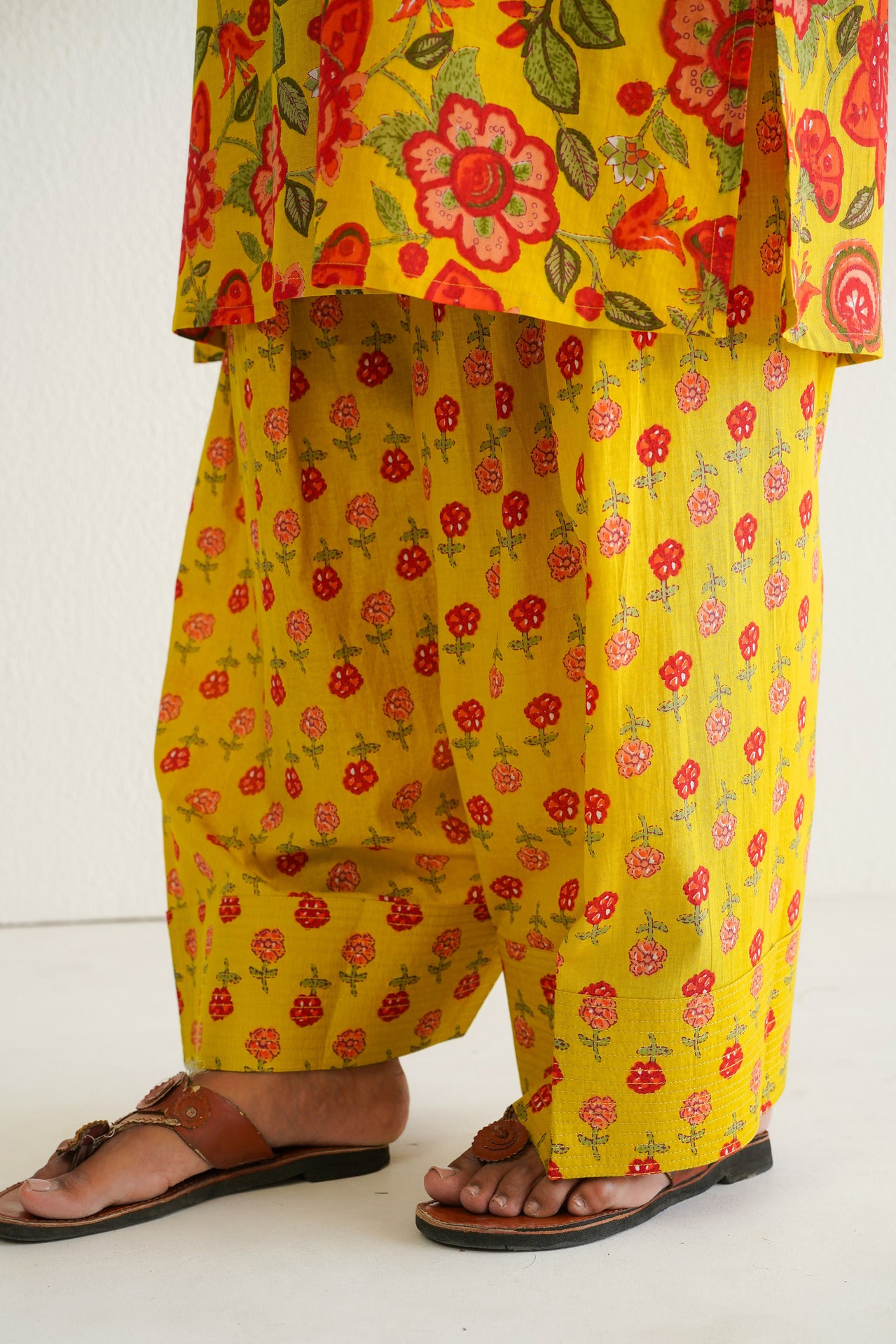 Yellow Cotton Floral Farshi Salwar Coord Set