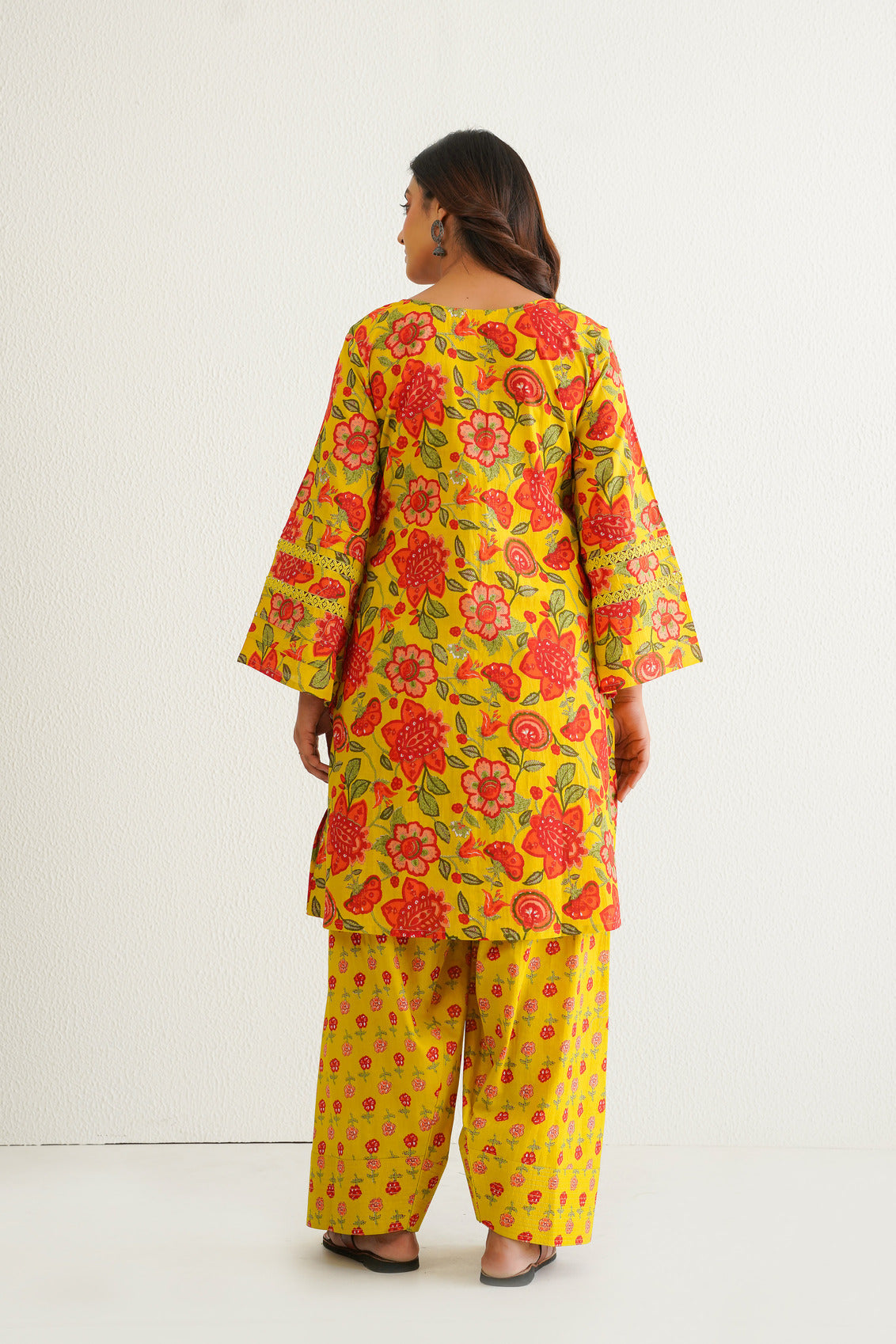 Yellow Cotton Floral Farshi Salwar Coord Set