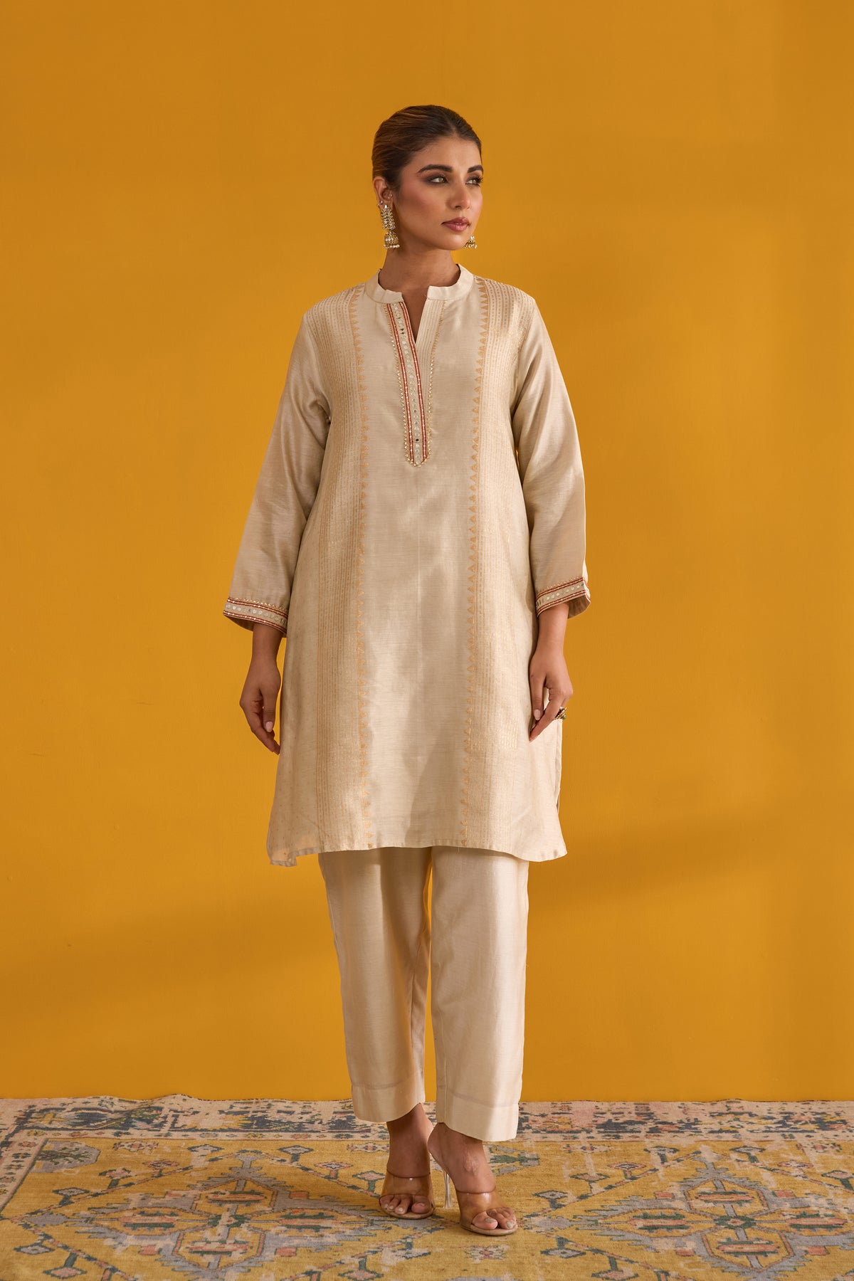 Beige Hand Block Printed Chanderi Coord Set