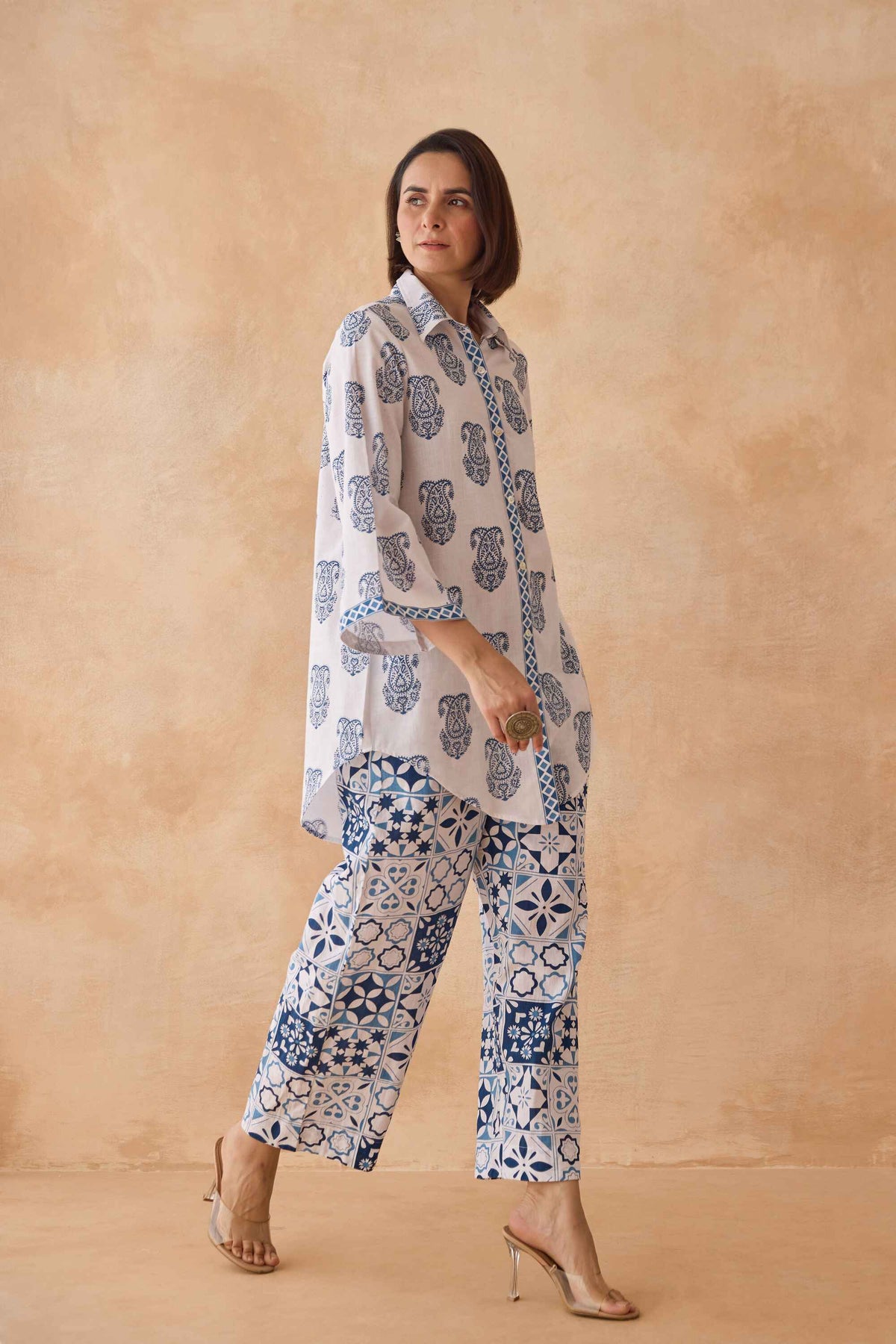 Blue Paisley & Tile Printed Cotton Co-ord Set