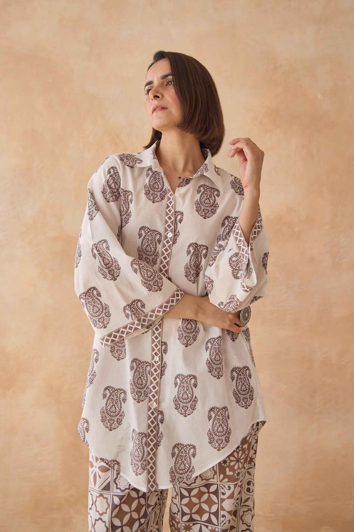 Mocha Paisley & Tile Printed Cotton Co-ord Set