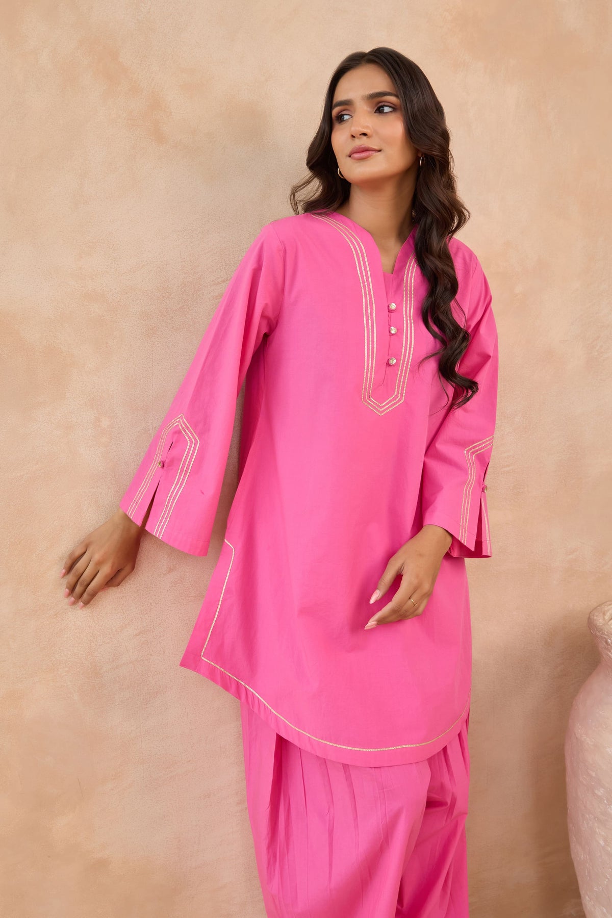 Rani Pink Gota Piped Farsi Salwar Co-ord Set