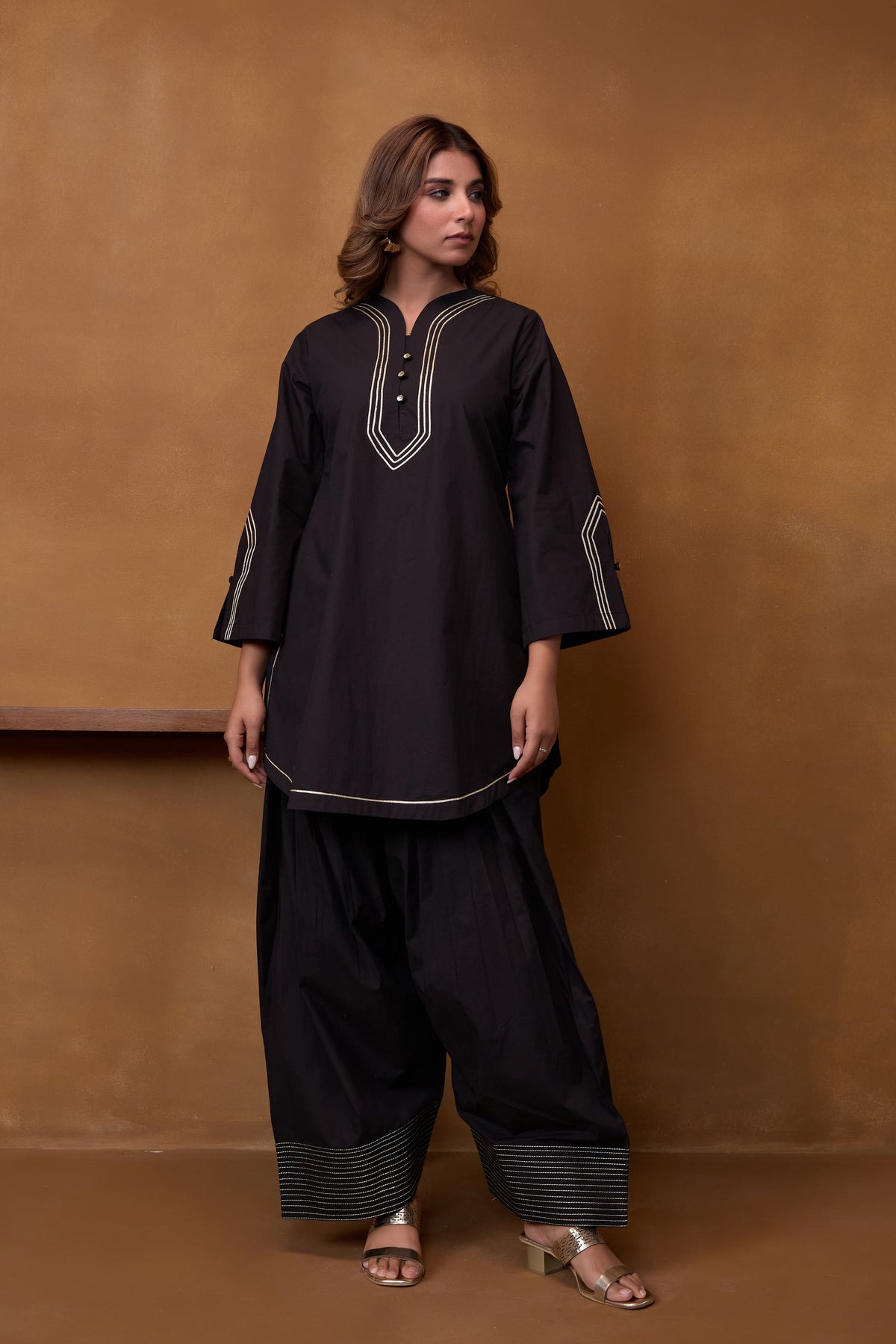 Black Gota Piped Farsi Salwar Co-ord Set