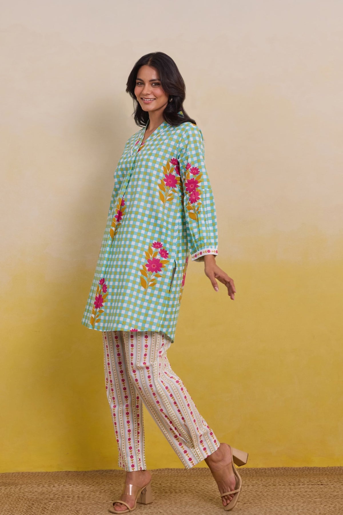 Aqua Gingham Blossom Co - ord Set - Tara - C - Tara