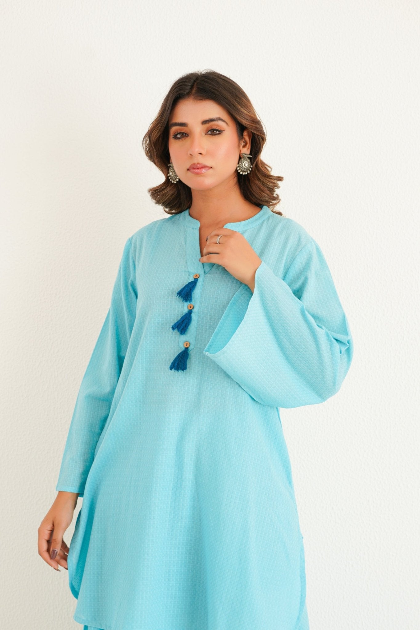 Aqua Solid Farsi Salwar Coord Set - Tara - C - Tara