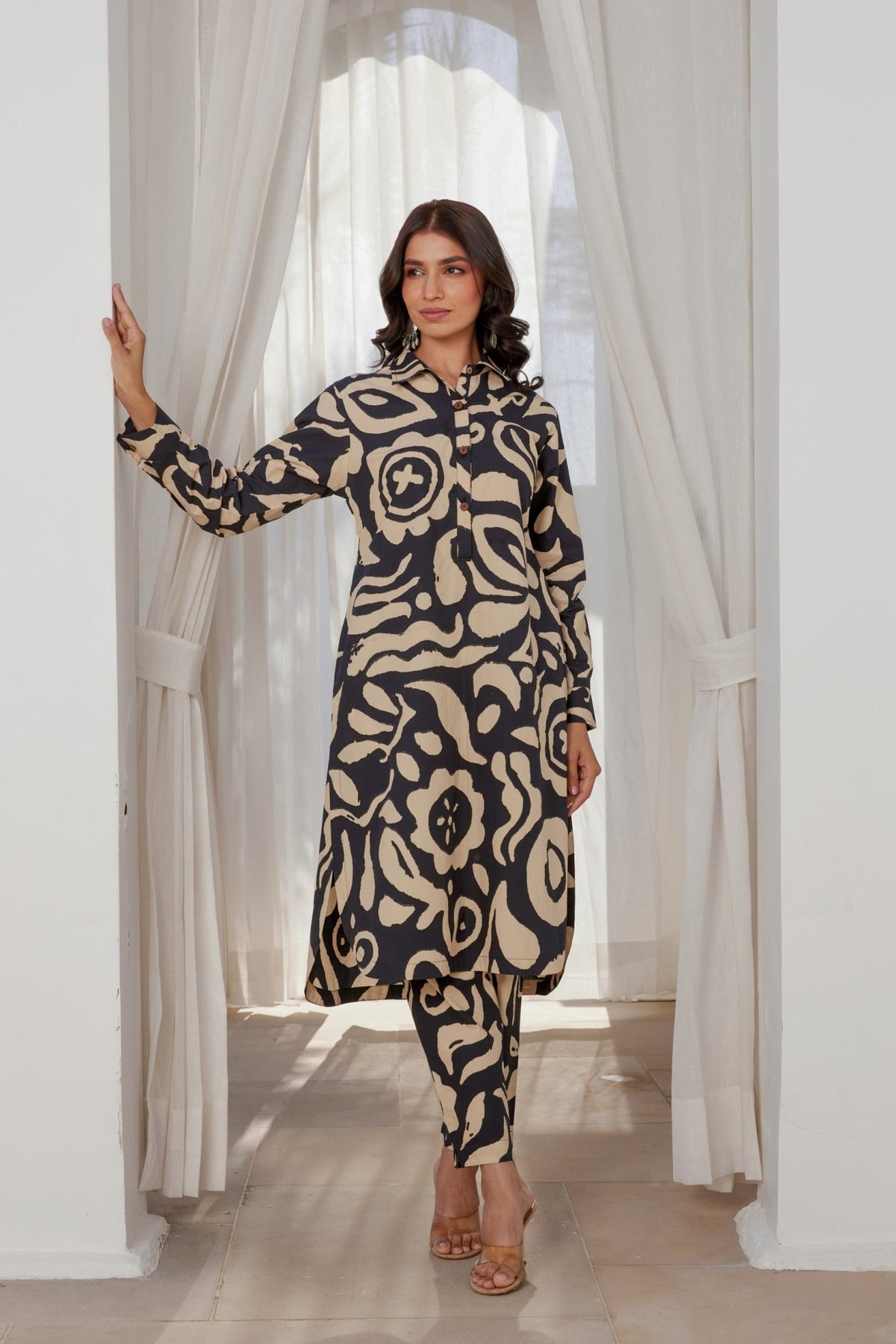 Black Abstract Printed Coord Set - Tara - C - Tara