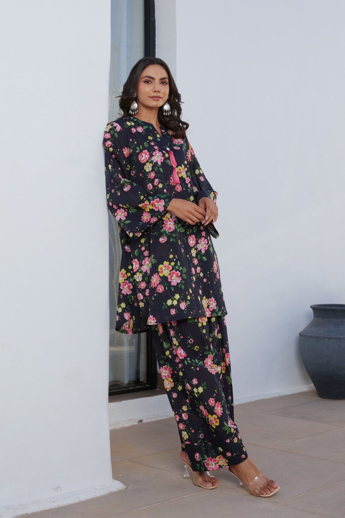Black Floral Farsi Salwar Coord Set - Tara - C - Tara