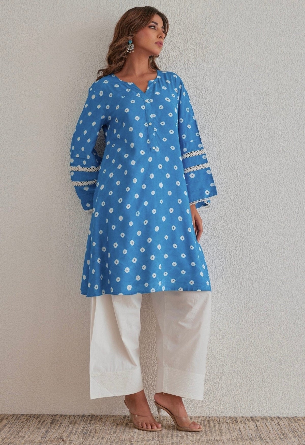 Blue Bandhej Hand Tie Dye Coord Set With Farsi Salwar - Tara - C - Tara