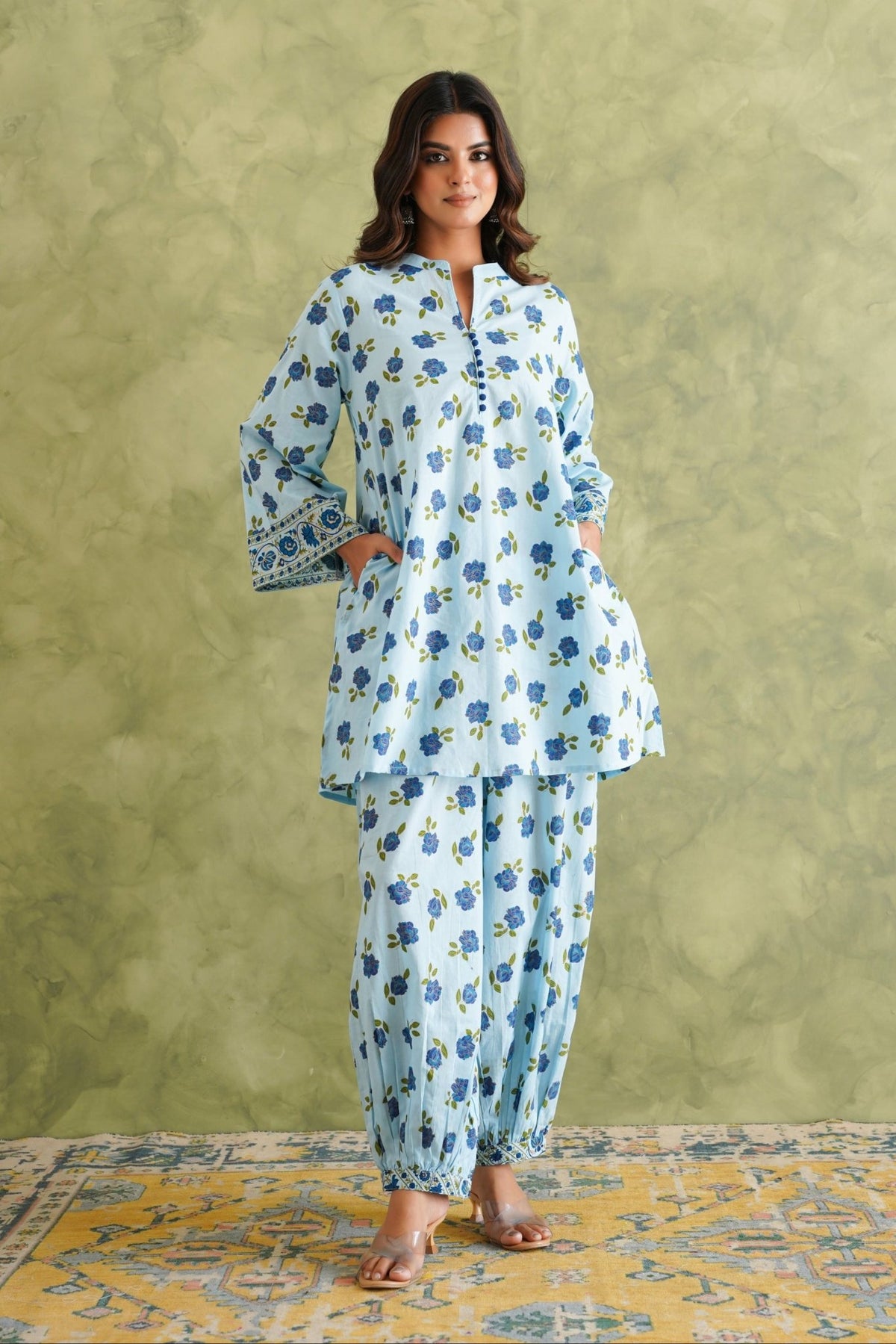 Blue floral Printed Coord Set - Tara - C - Tara