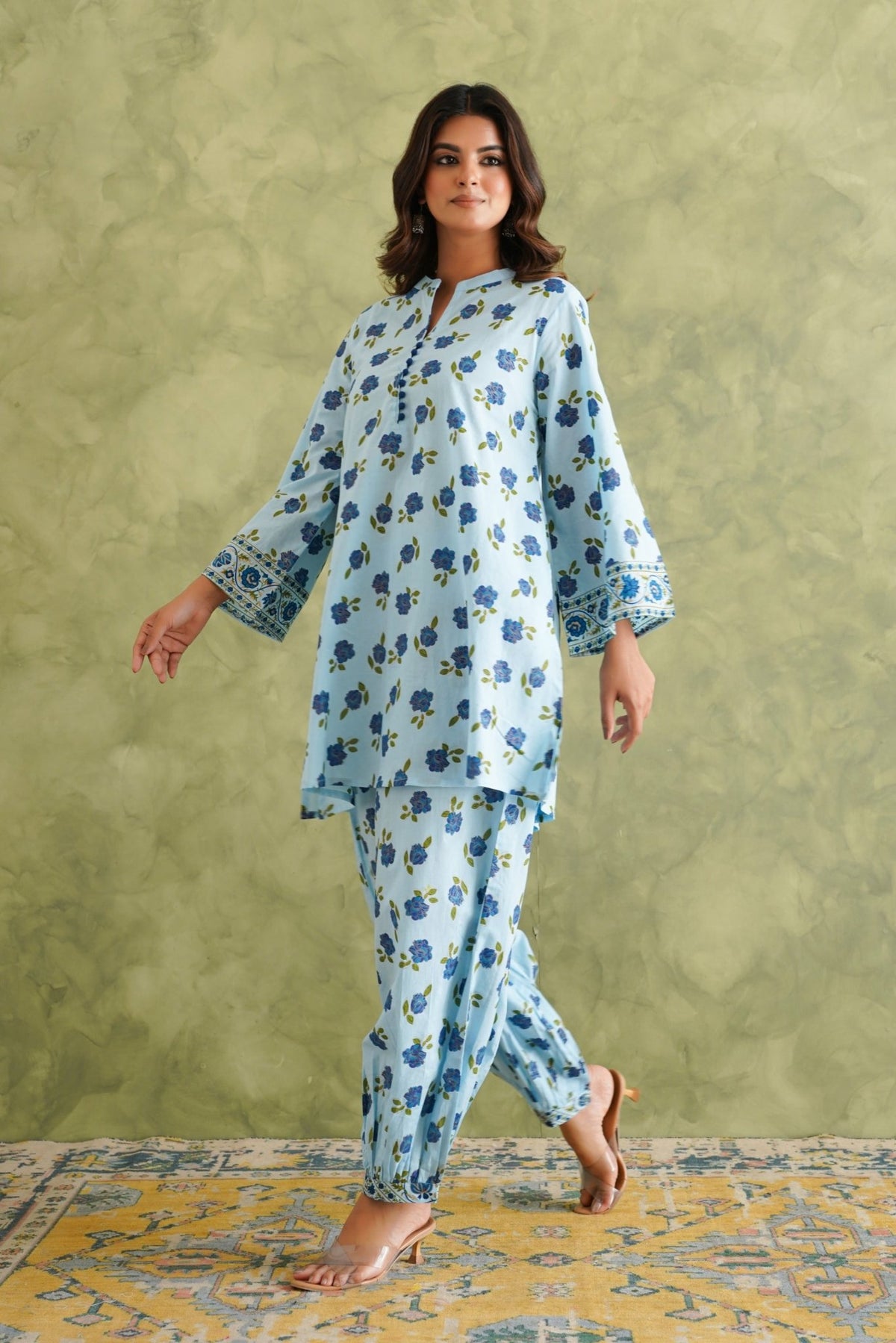 Blue floral Printed Coord Set - Tara - C - Tara