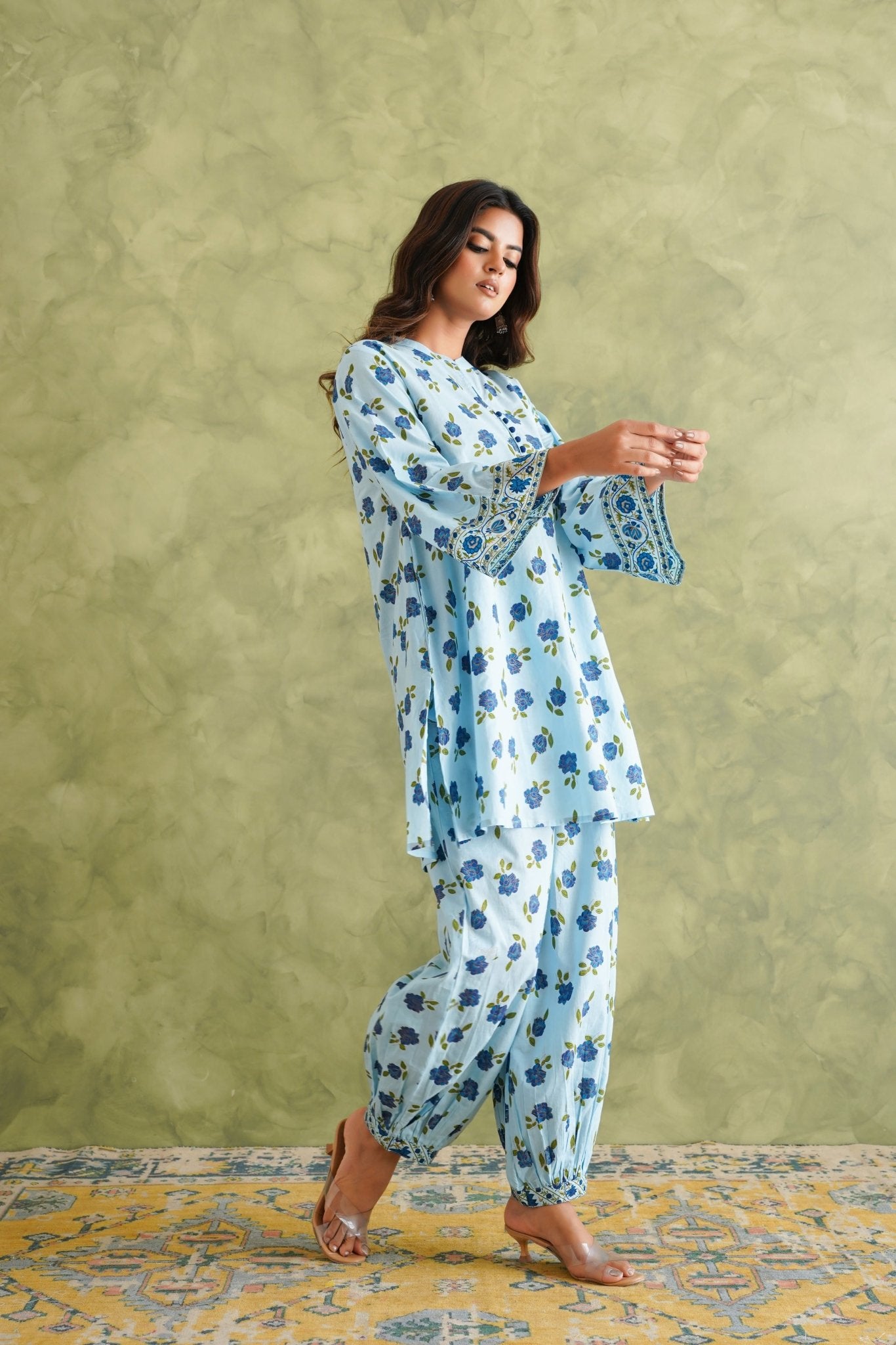 Blue floral Printed Coord Set - Tara - C - Tara