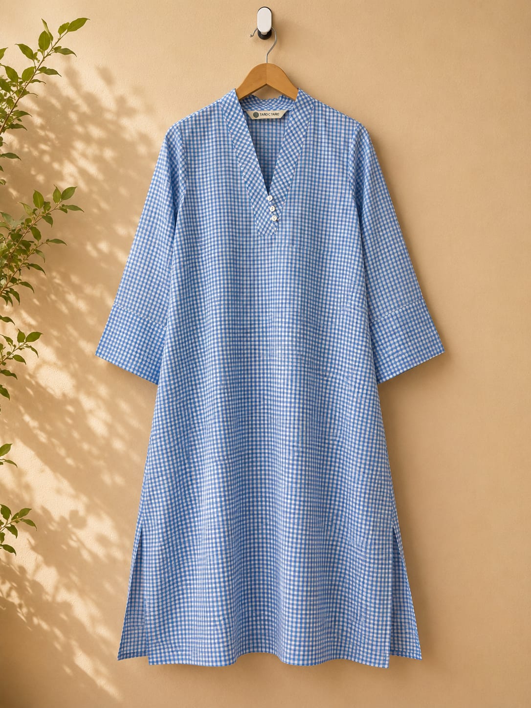 Blue Gingham Check Cotton Kurta - Tara-C-Tara