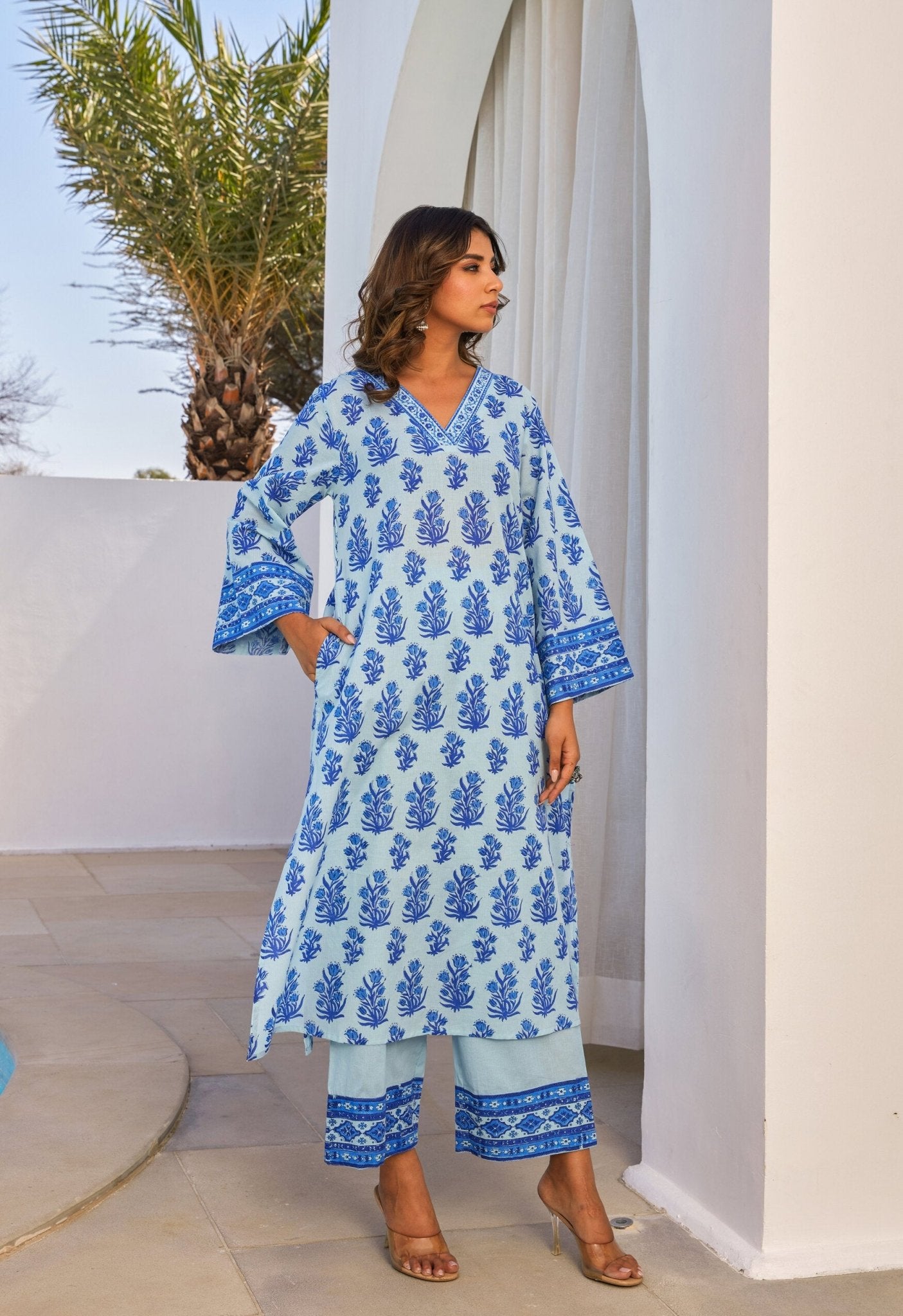 Blue Hand Block Printed Coord Set - Tara - C - Tara