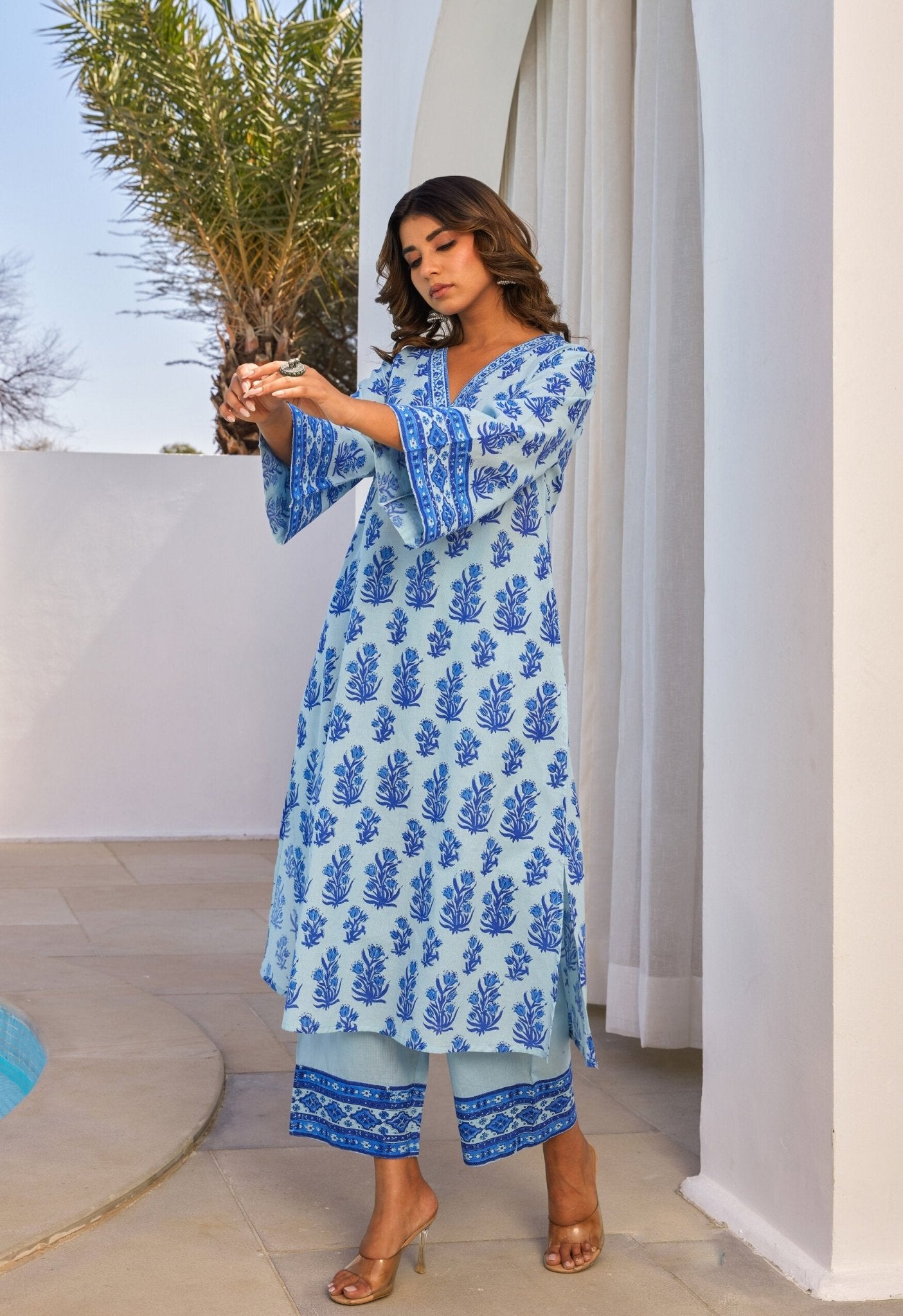 Blue Hand Block Printed Coord Set - Tara - C - Tara