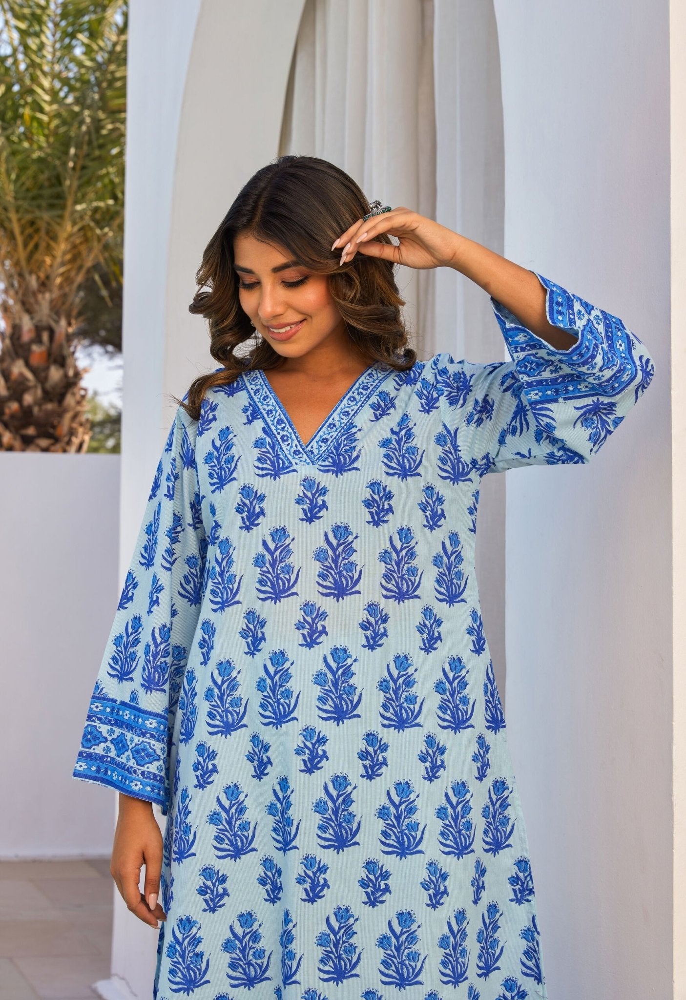 Blue Hand Block Printed Coord Set - Tara - C - Tara