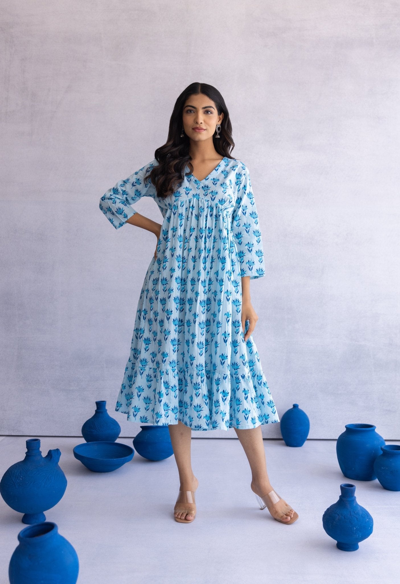 blue block print dress Block Print Cotton Dress for Women Handmade Blue Tunic Dress