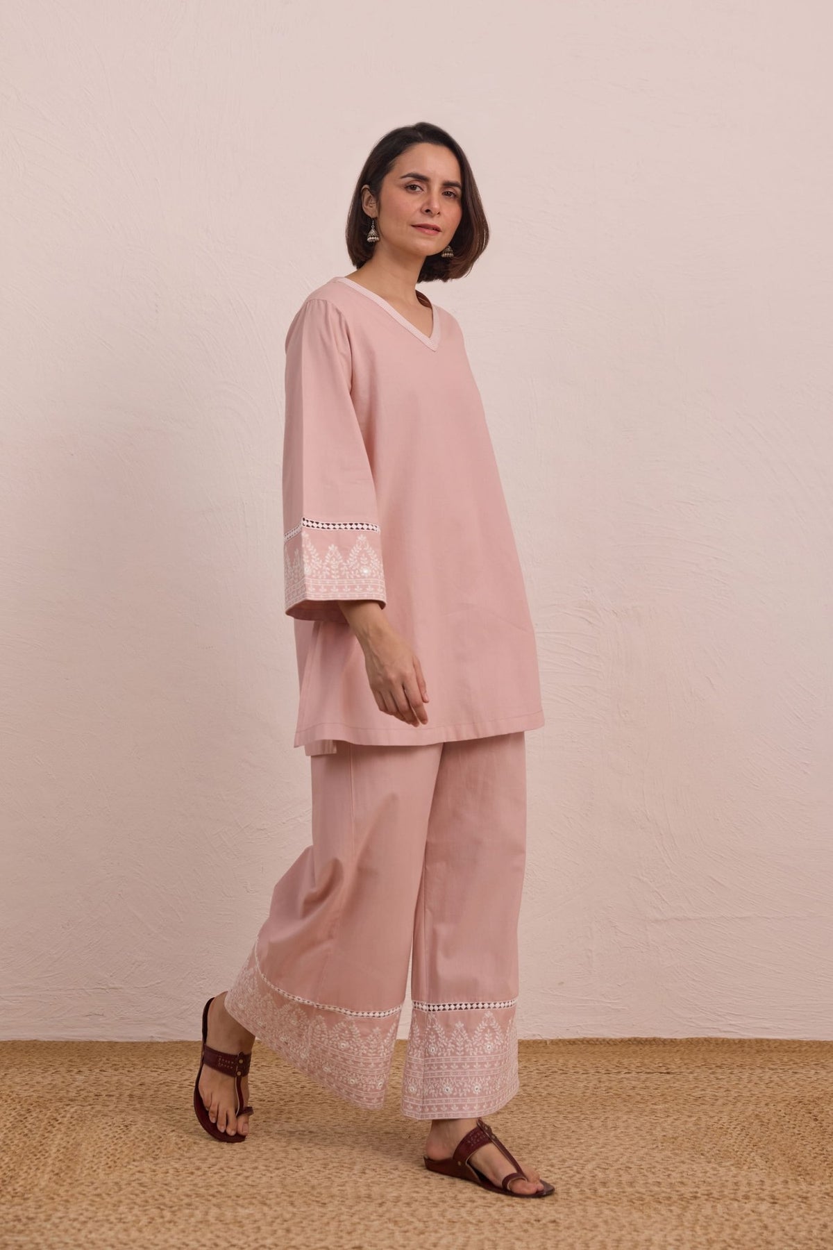 Blush Pink Embroidered Co - ord Set - Tara - C - Tara