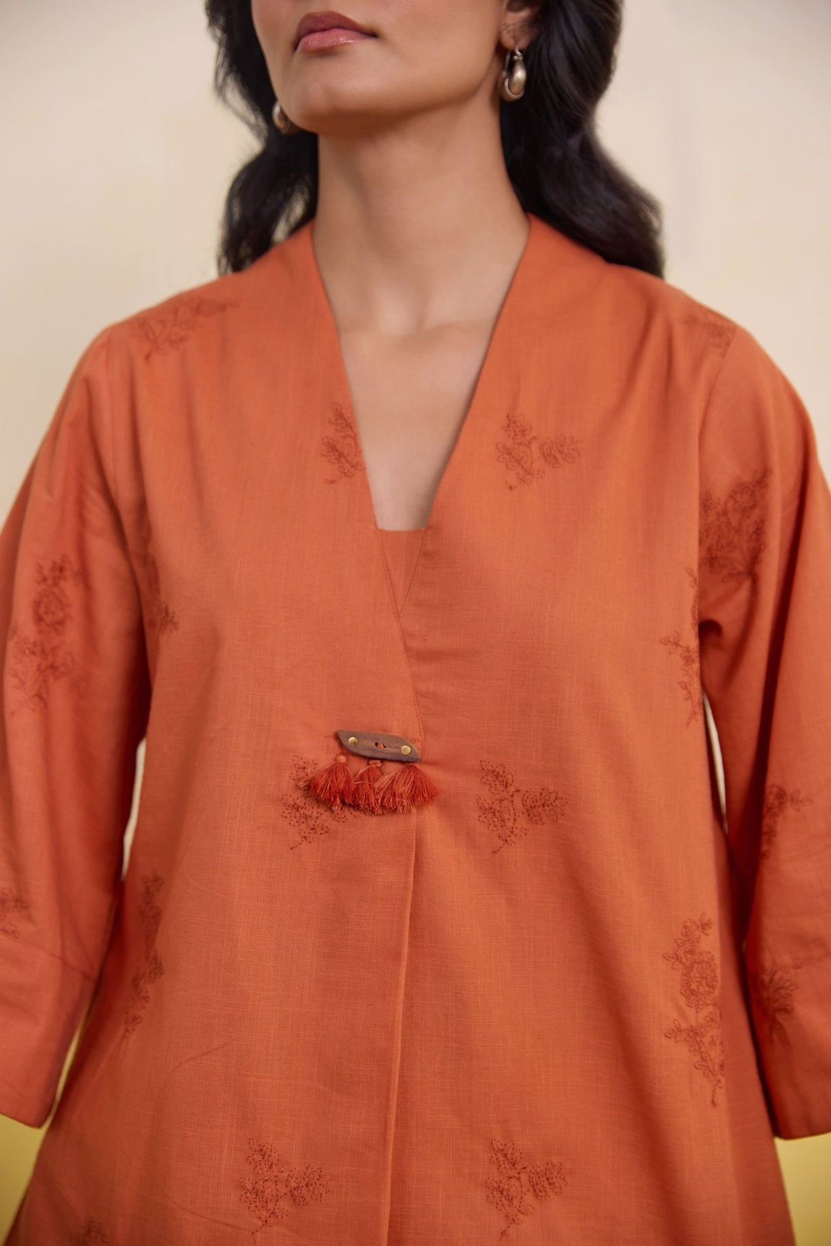Burnt Orange Embroidered Tunic Co - ord Set - Tara - C - Tara