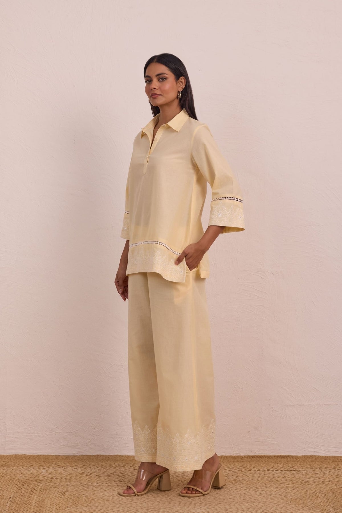 Butter Yellow Embroidered Co - ord Set - Tara - C - Tara