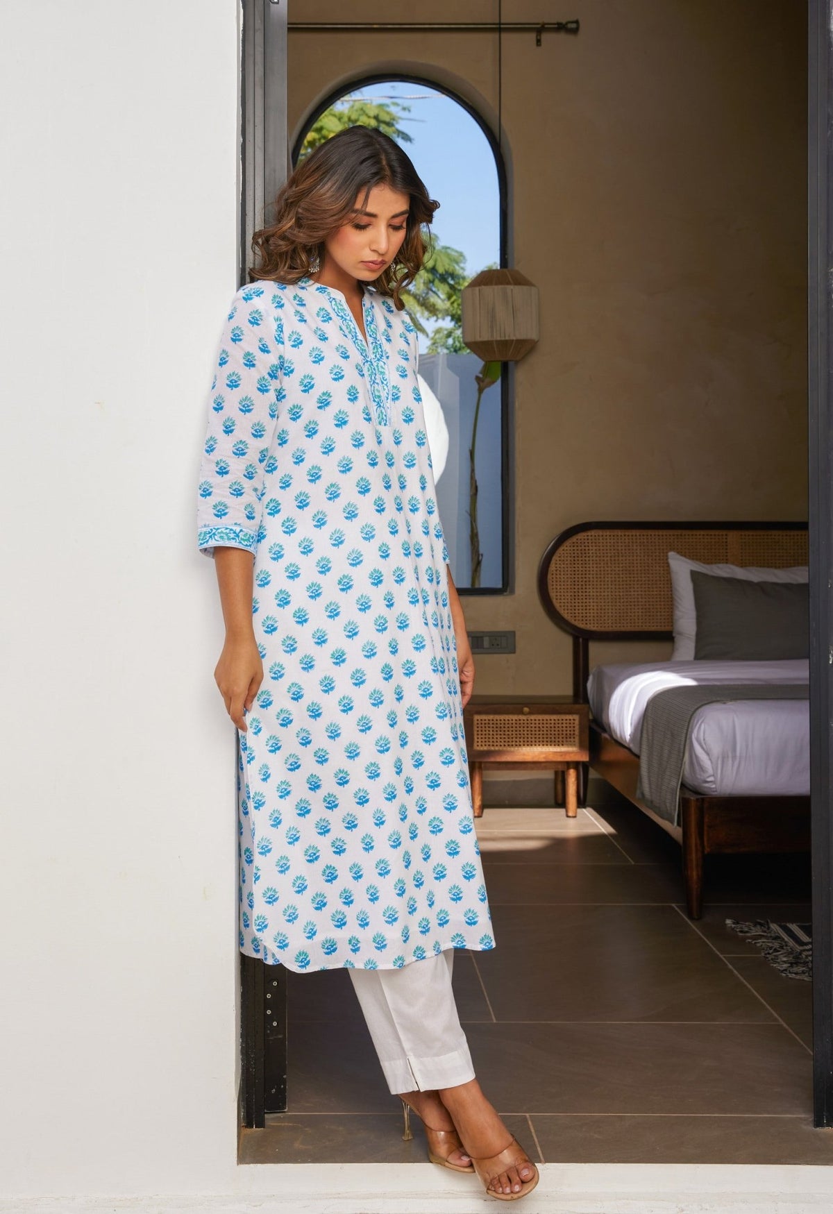 Cotton Blue Floral Buti Printed Coord Set - Tara - C - Tara