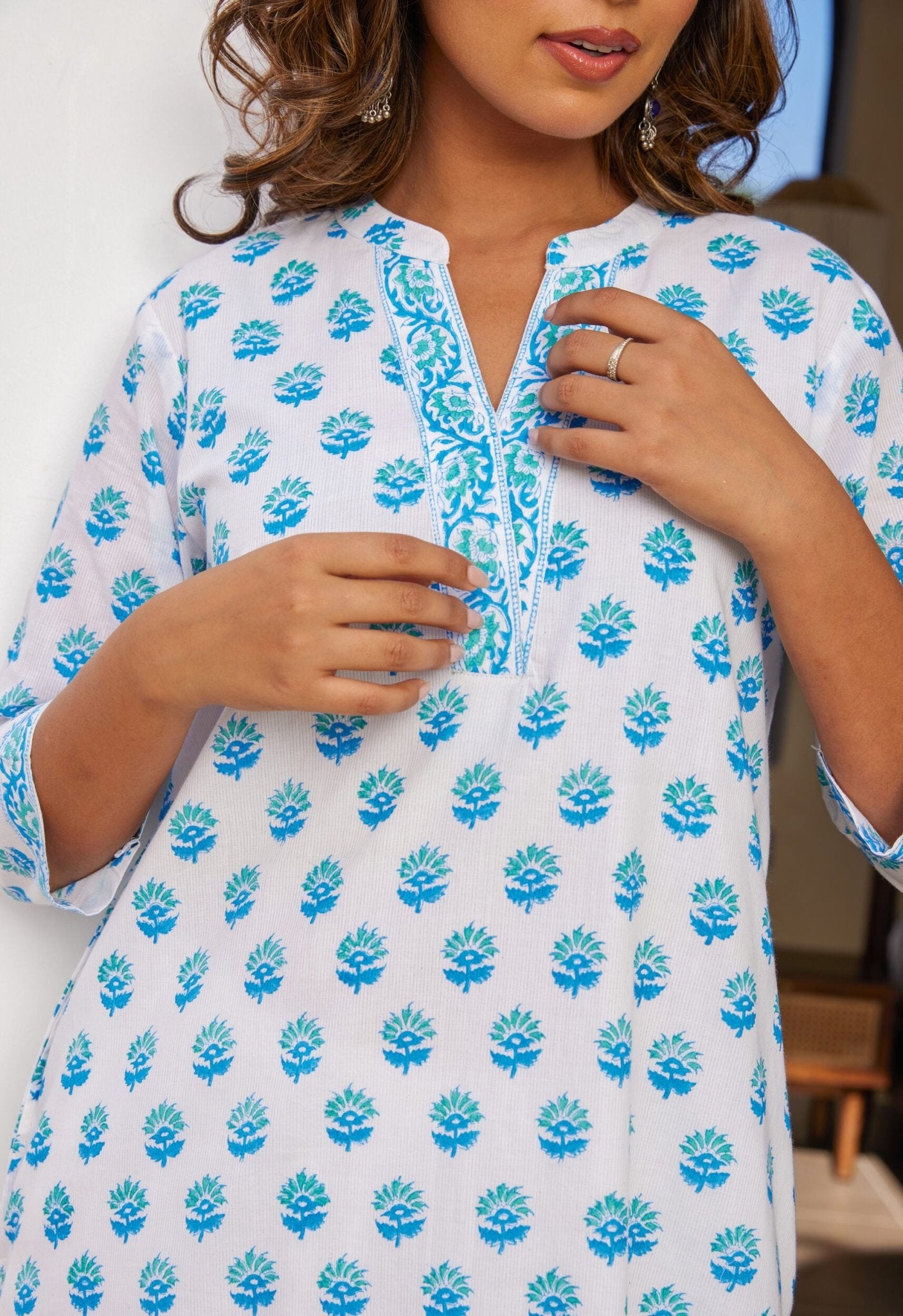 Cotton Blue Floral Buti Printed Coord Set - Tara - C - Tara