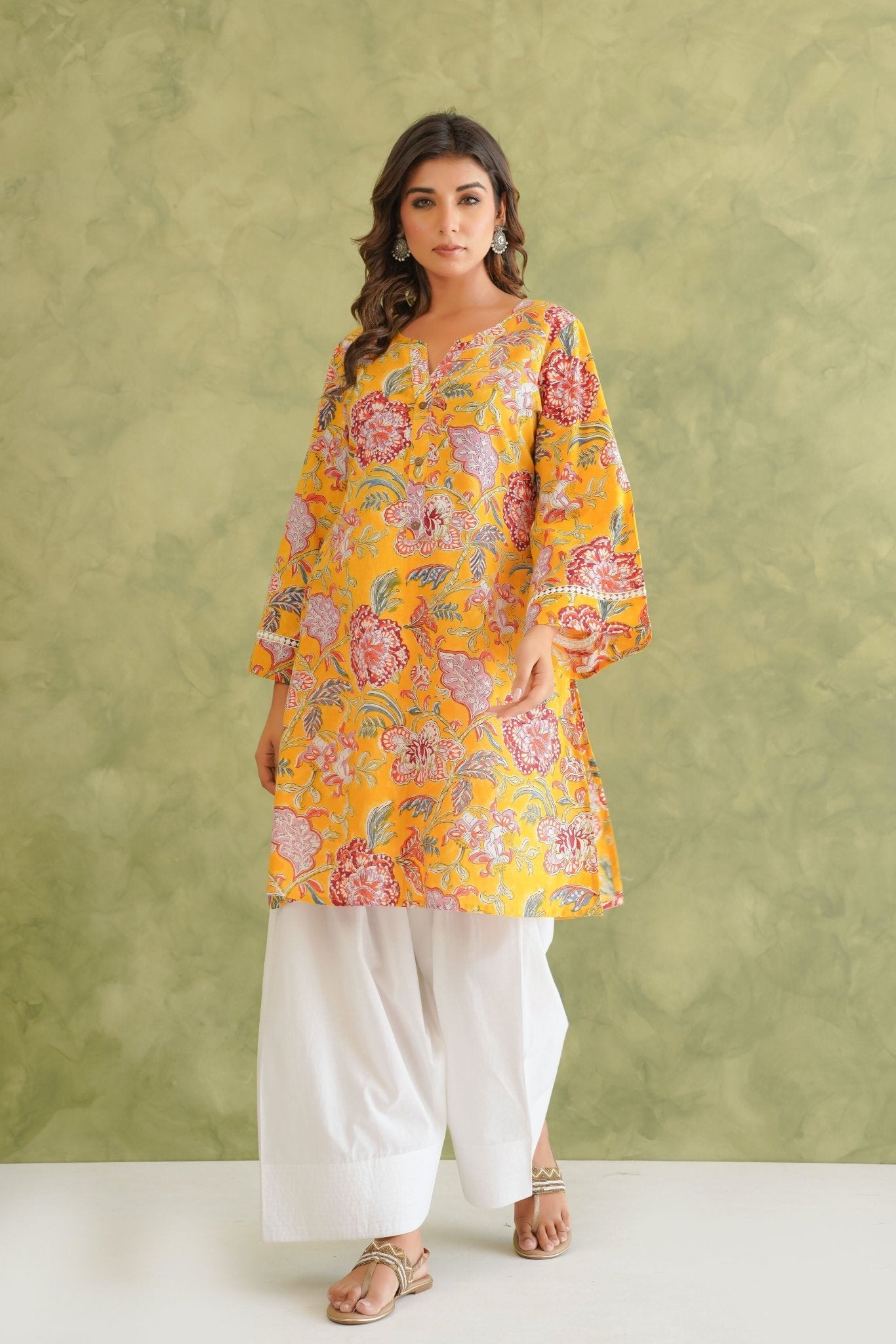 Cotton hand block Printed Kurta with farshi Salwar Coord Set - Tara - C - Tara