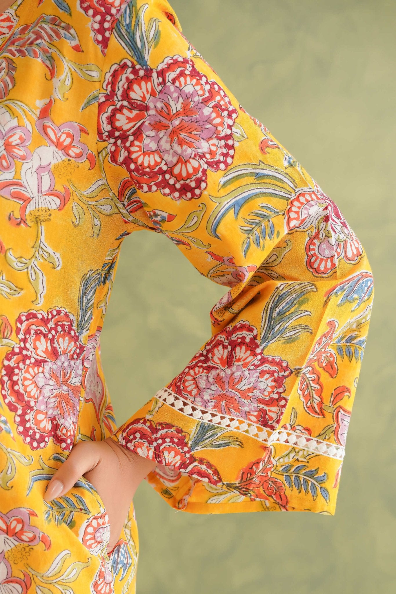 Cotton hand block Printed Kurta with farshi Salwar Coord Set - Tara - C - Tara