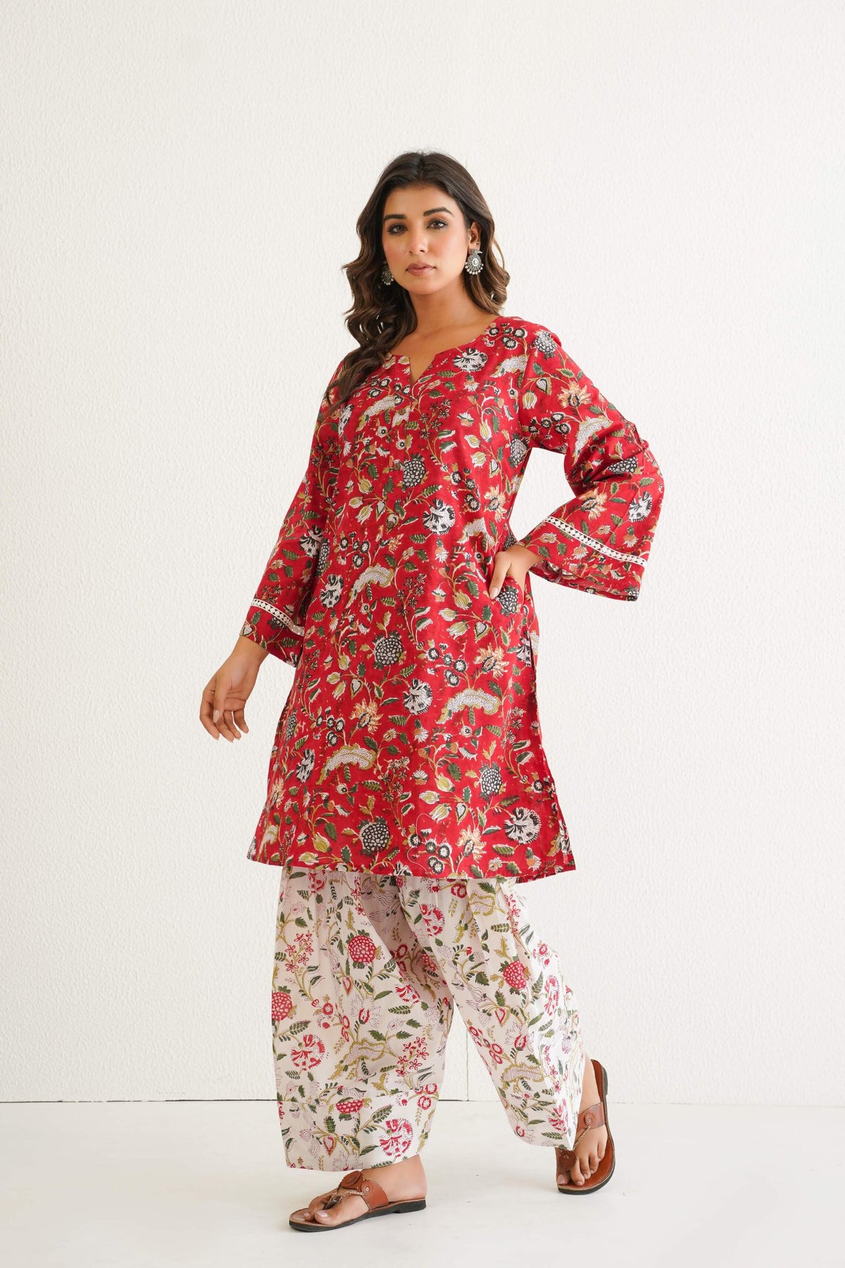 Cotton hand block Printed Kurta with farshi Salwar Coord Set - Tara - C - Tara