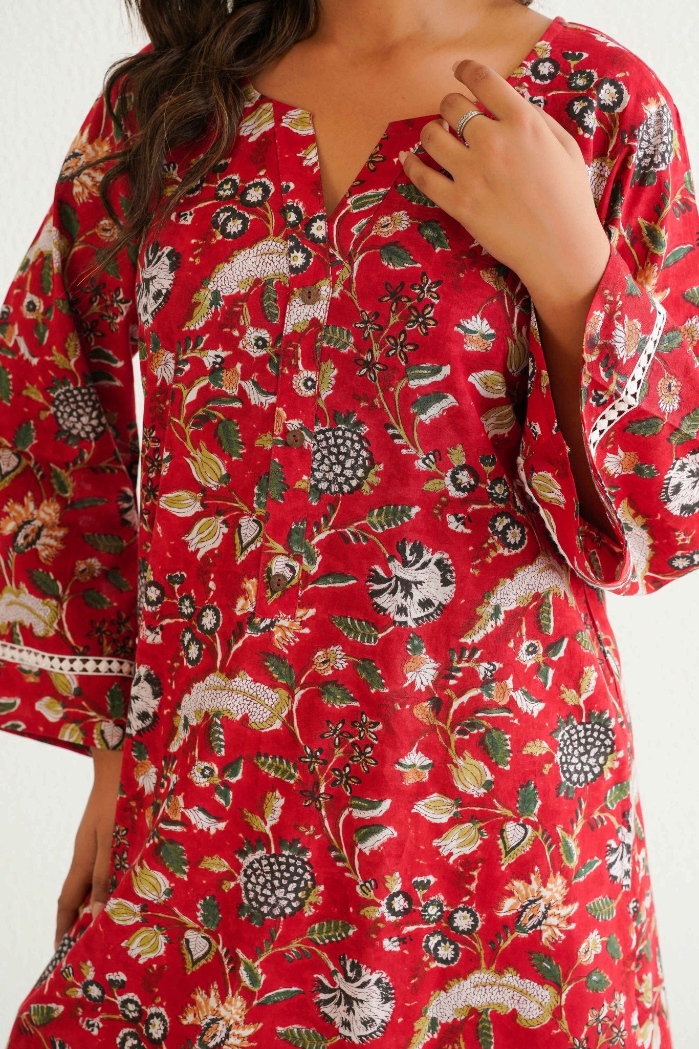 Cotton hand block Printed Kurta with farshi Salwar Coord Set - Tara - C - Tara