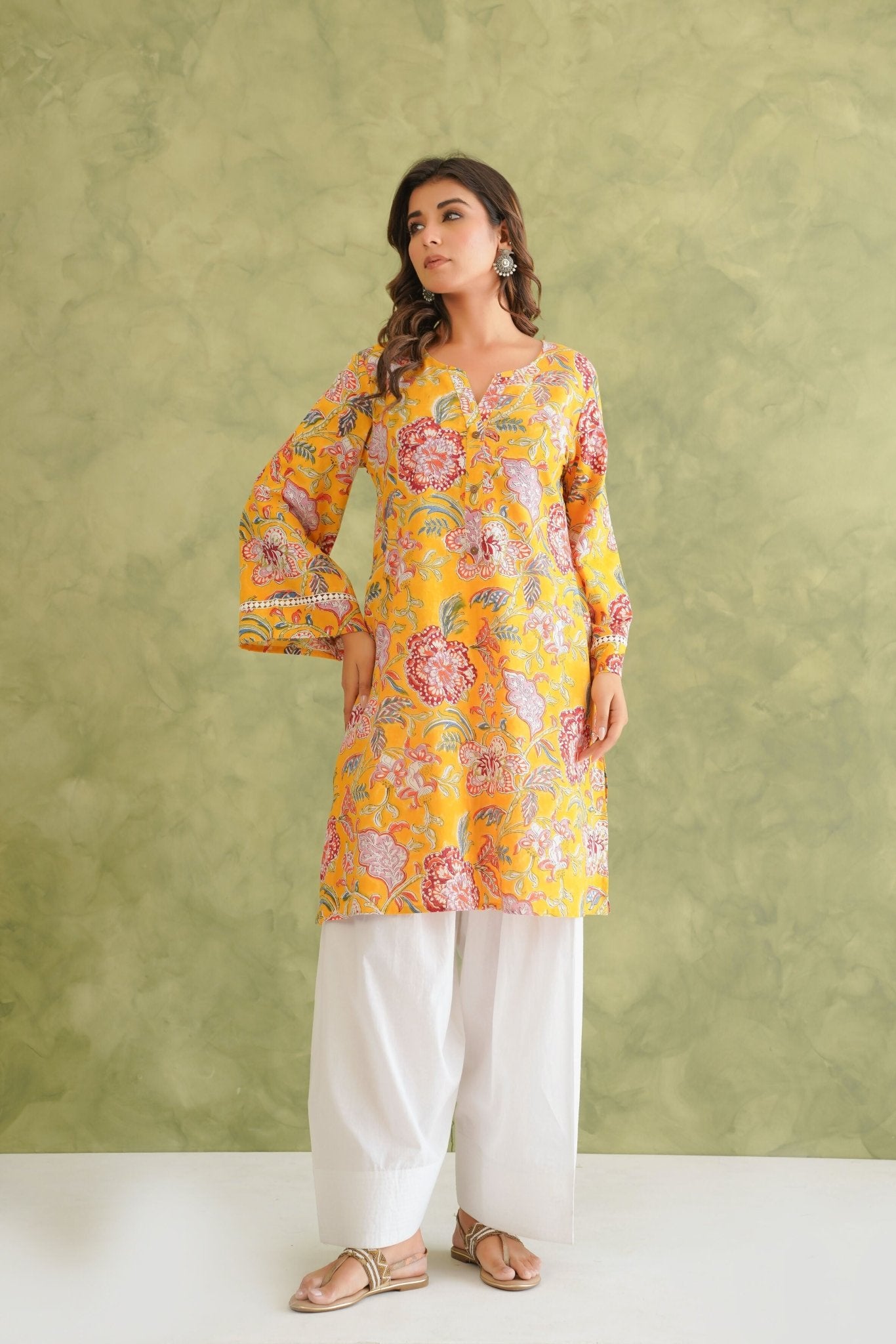 Cotton hand block Printed Kurta with farshi Salwar Coord Set - Tara - C - Tara