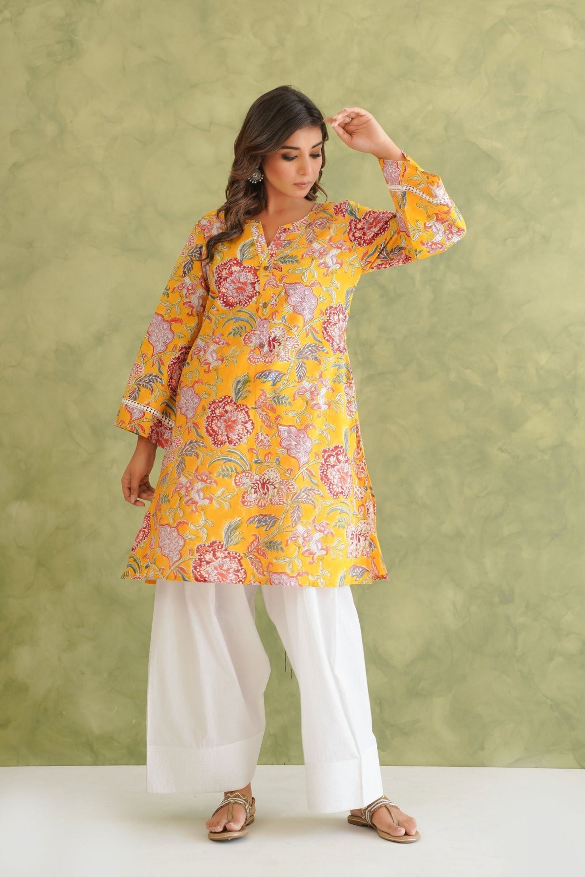 Cotton hand block Printed Kurta with farshi Salwar Coord Set - Tara - C - Tara