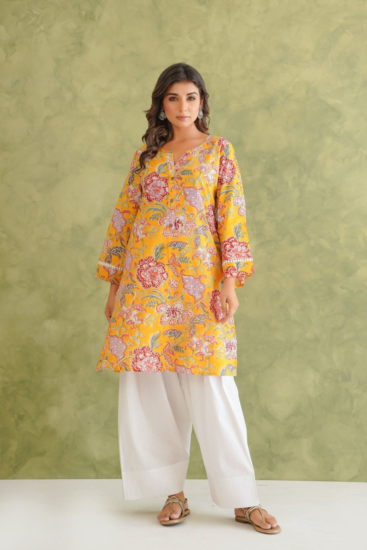 Cotton hand block Printed Kurta with farshi Salwar Coord Set - Tara - C - Tara