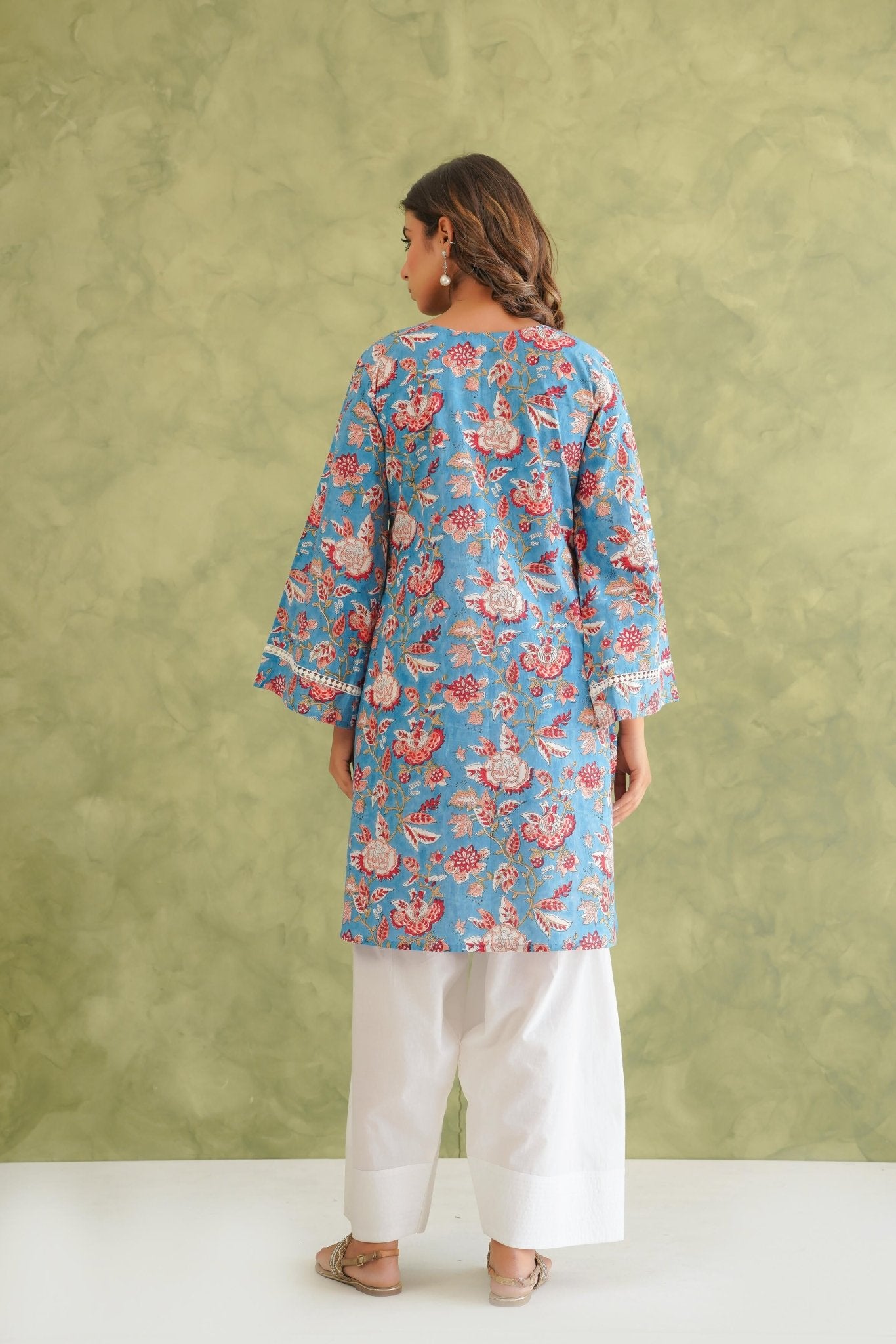 Cotton hand block Printed Kurta with farshi Salwar Coord Set - Tara - C - Tara