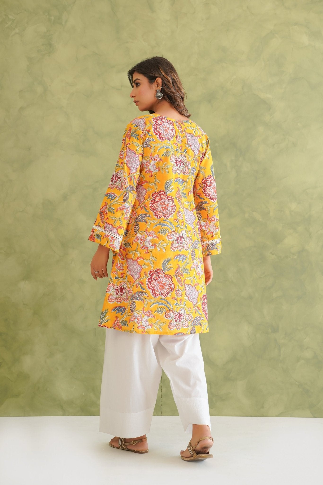 Cotton hand block Printed Kurta with farshi Salwar Coord Set - Tara - C - Tara