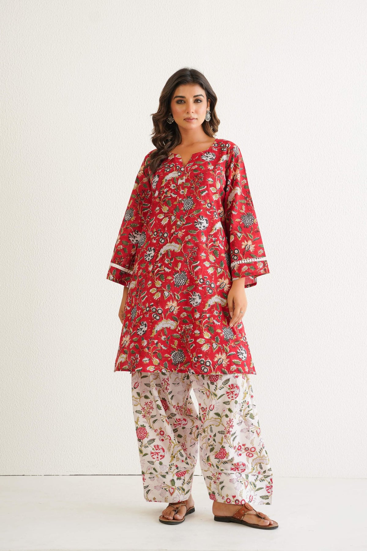 Cotton hand block Printed Kurta with farshi Salwar Coord Set - Tara - C - Tara