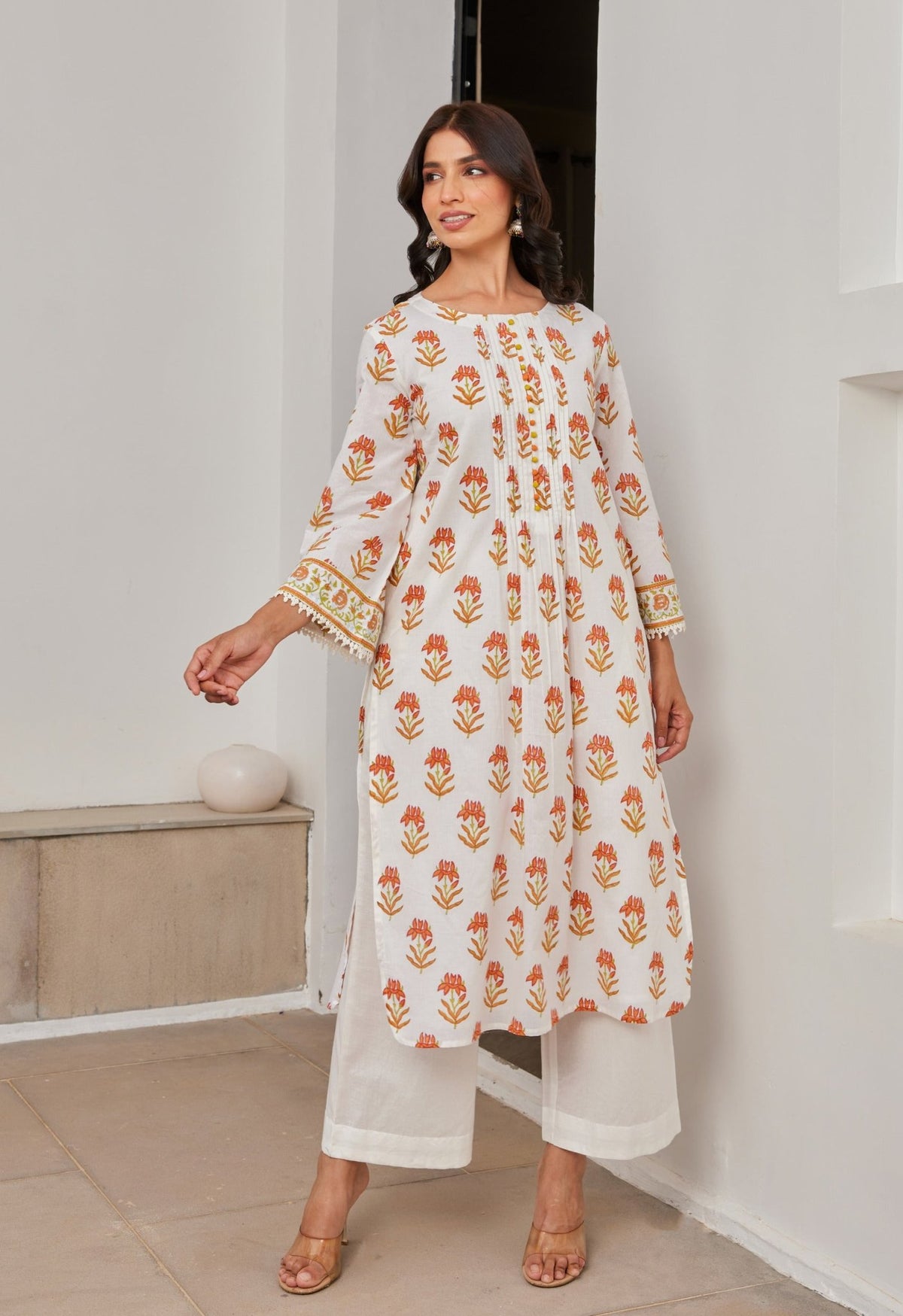 Cotton Yellow and Orange Floral Buti Printed Coord Set - Tara - C - Tara